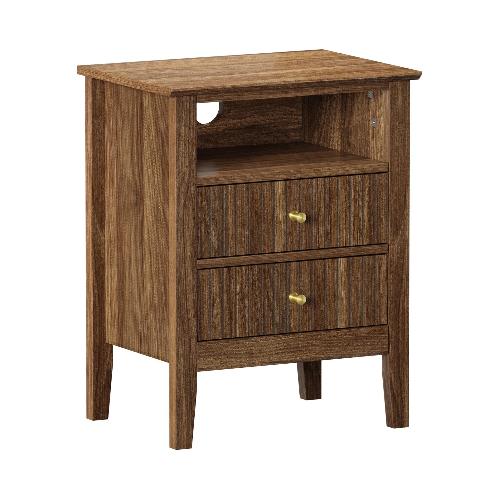 5 Oikiture Bedside Table Nightstand 2 Drawer with Shelf Storage Cabinet - Brown, 5 of 9