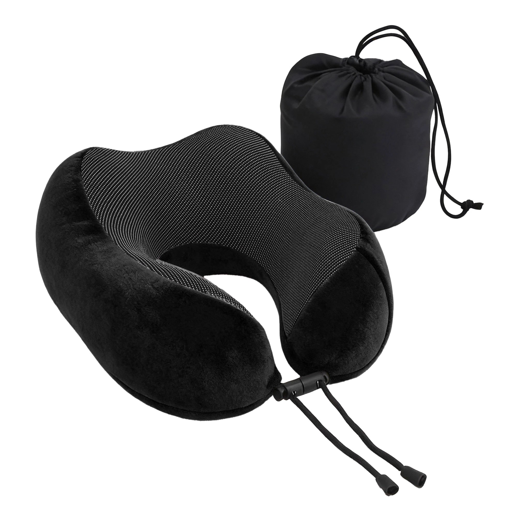 1 Wanderlite Travel Pillow for Airplanes Memory Foam Neck Pillows with Storage Bag - Black, 1 of 5