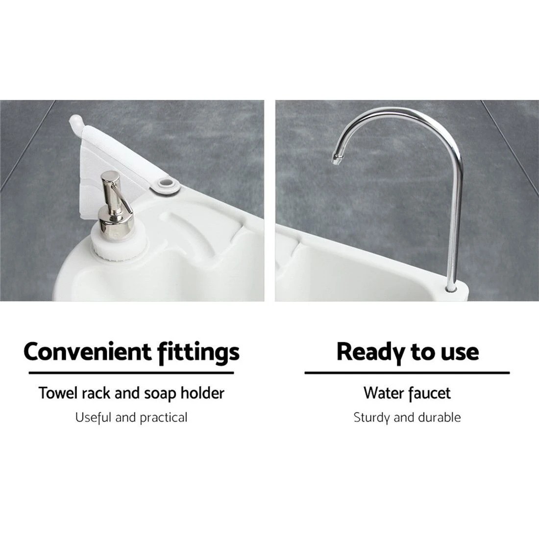 3 Weisshorn Camping Basin Portable Hand Wash Sink Stand 43L Capacity - Grey, 3 of 8