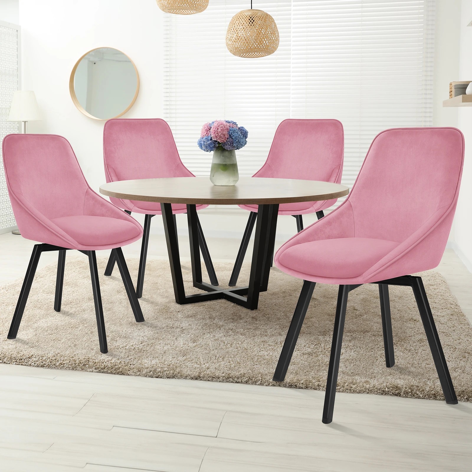 2 Alfordson 4x Dining Chairs Accent Kitchen Swivel Lounge Padded Seat Velvet - Pink, 2 of 8