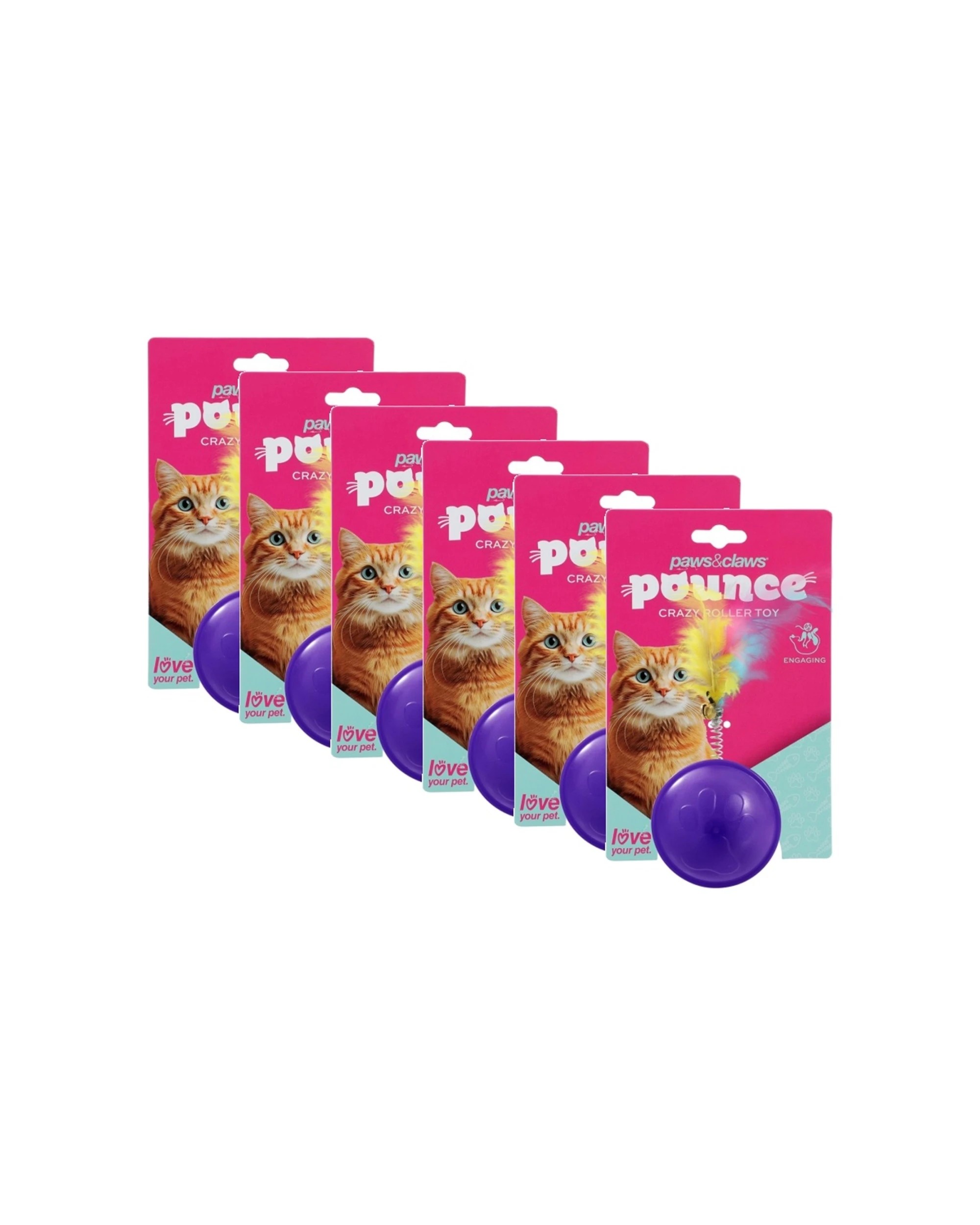 1 Paws & Claws 6PK Pounce Crazy Rolling Pet Cat Toy 10x4cm - Assorted, 1 of 7