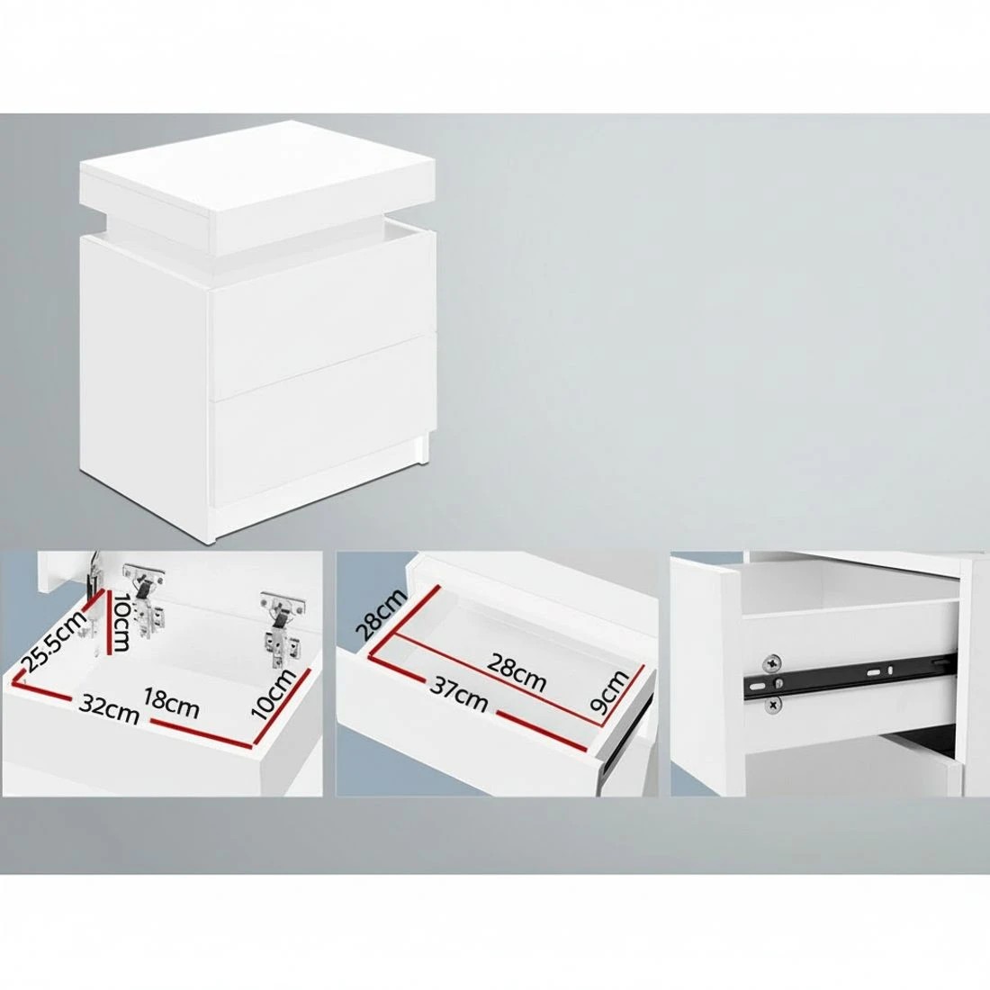 4 Artiss Bedside Table 2 Drawers Lift-up Storage - White, 4 of 5