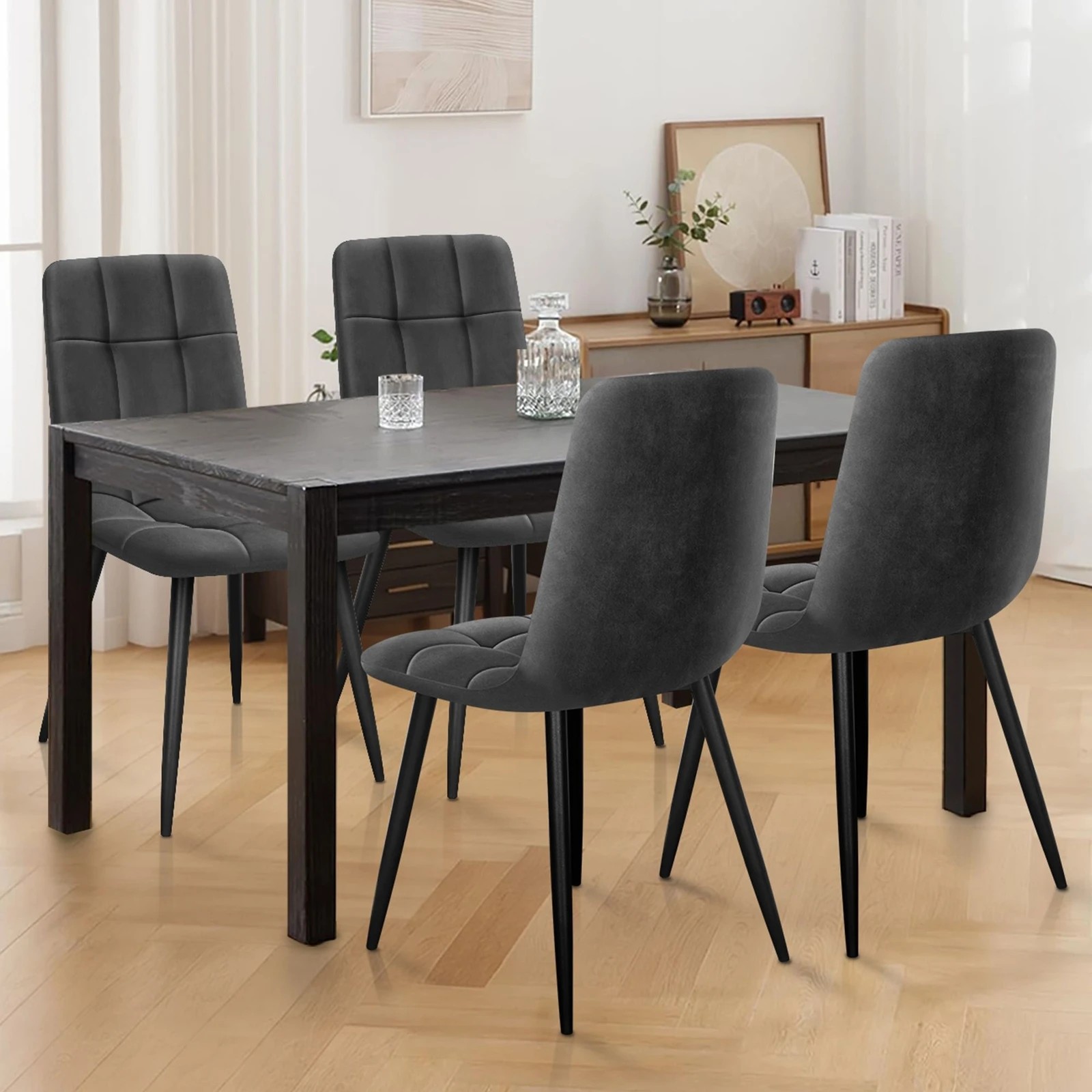 7 Alfordson 4x Dining Chair Kitchen Lounge Cafe Elegant Retro Seat Suede Dark - Grey, 7 of 10
