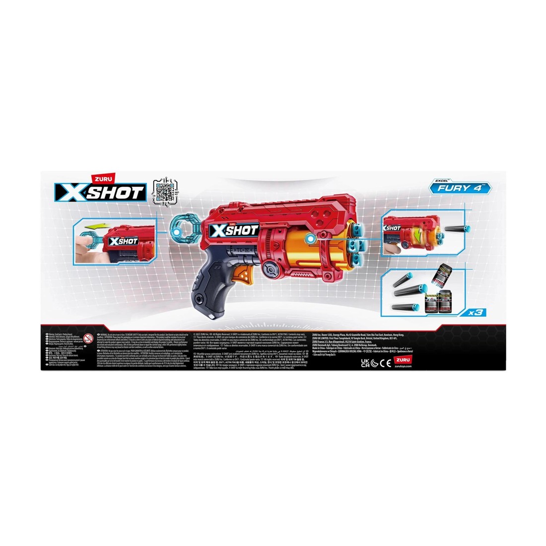 4 XSHOT Excel Double Fury 4 Blaster Combo Pack (16 Darts, 3 Cans) by ZURU - Red, 4 of 8