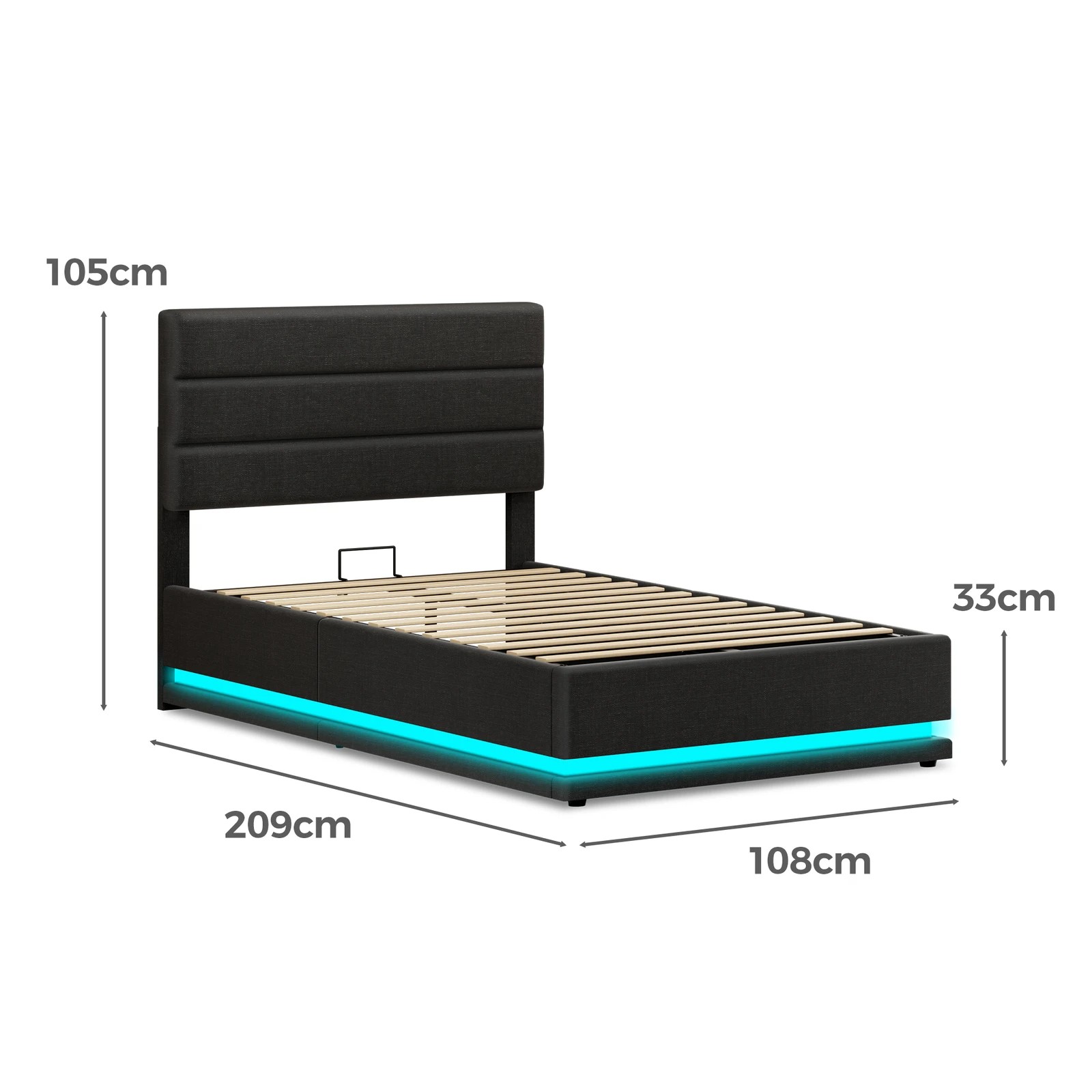 3 Alfordson Bed Frame King Single Platform RGB LED Gas Lift Storage Base - Charcoal, 3 of 10