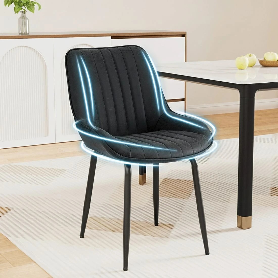 3 Artiss 4x Dining Chairs Retro PU Leather Kitchen Lounge Cafe Accent Chair - Black, 3 of 5