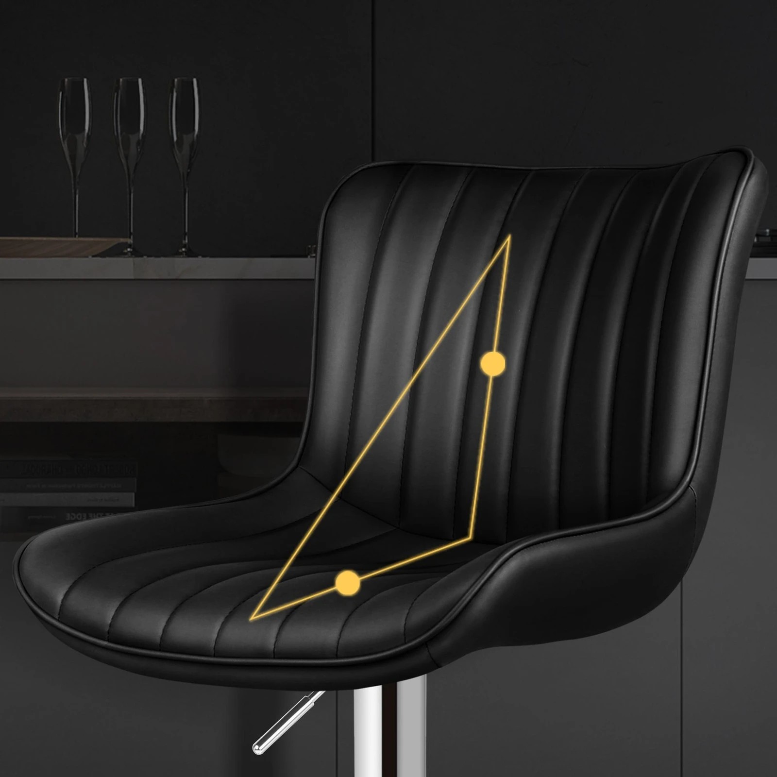 3 Alfordson 2x Bar Stools Gas Lift Leather Bar Chairs Kitchen Swivel Brad - Black, 3 of 10