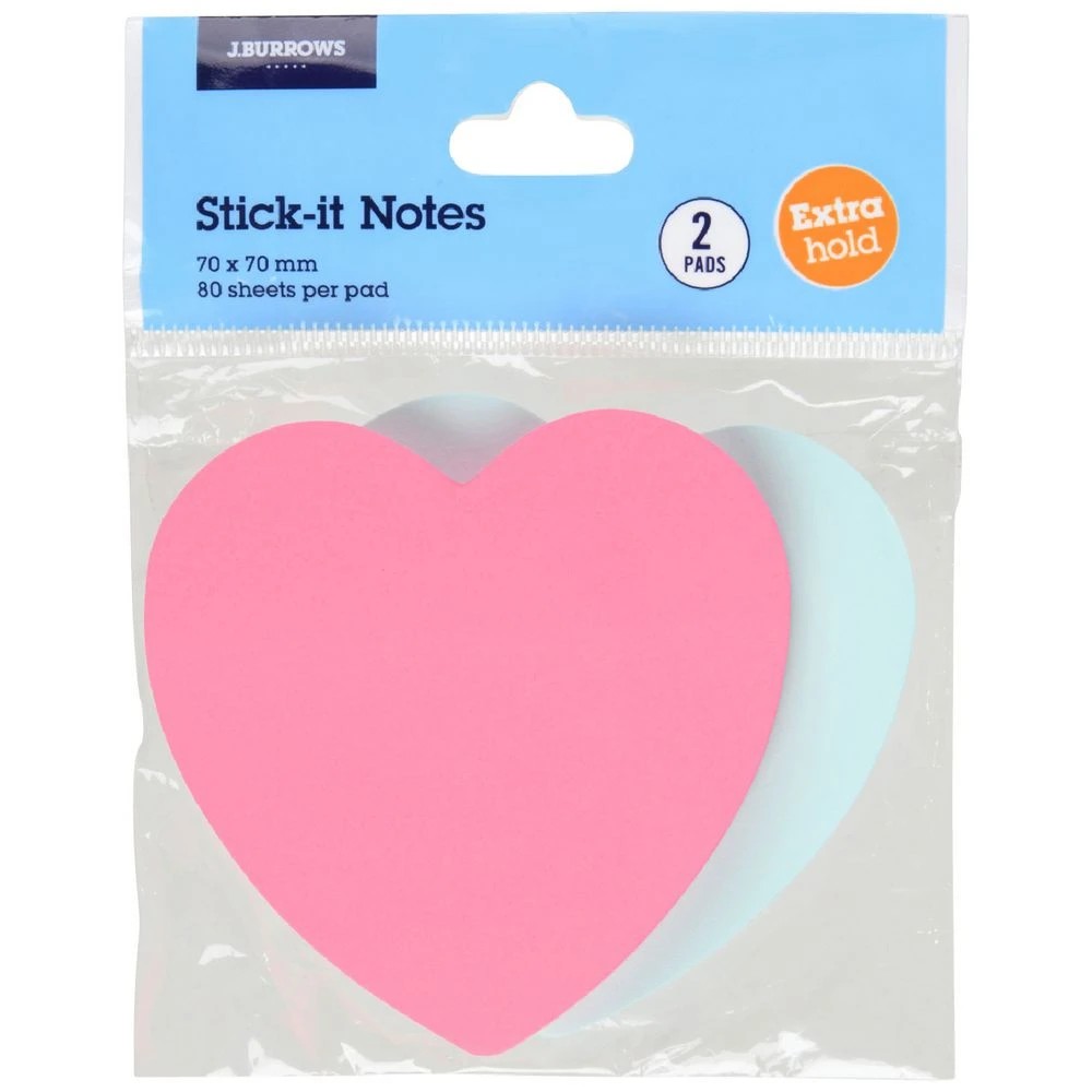 1 J.Burrows Stick-It Notes 70x70mm Hearts 2 Pack, 1 of 2