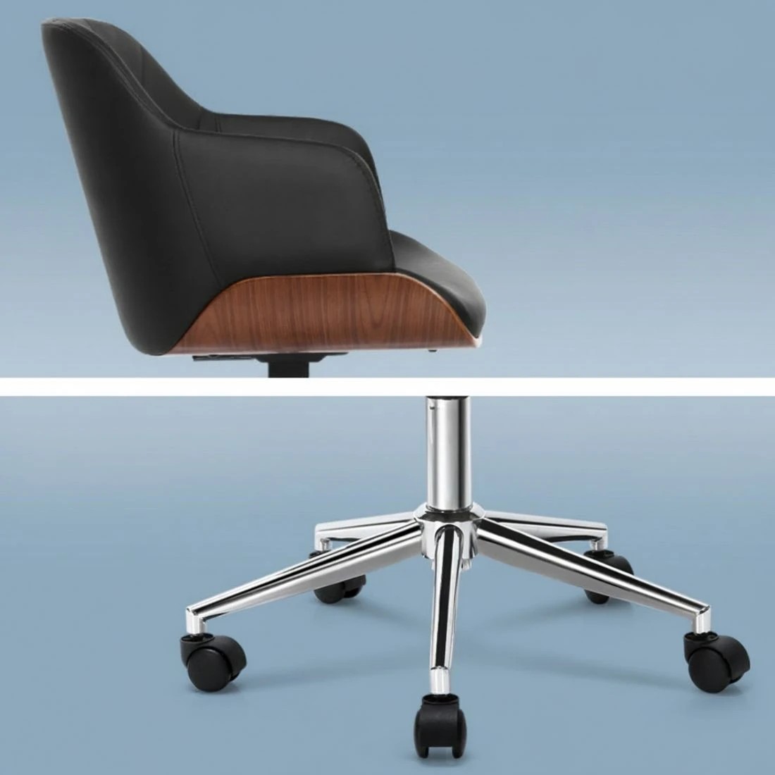 5 Artiss Wooden Office Chair Fabric Seat - Black, 5 of 5