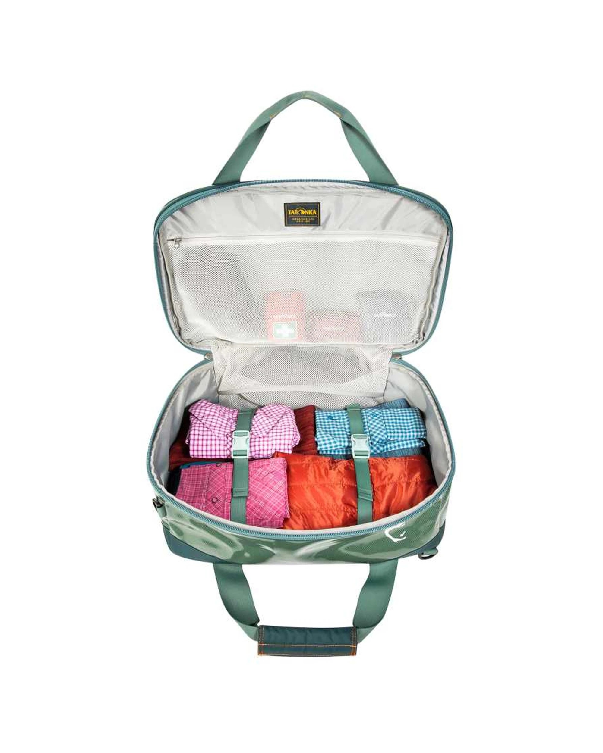 8 Tatonka Nylon Flight Outdoor Travel Duffel Bag 35L Back-Carrying System - Green, 8 of 10