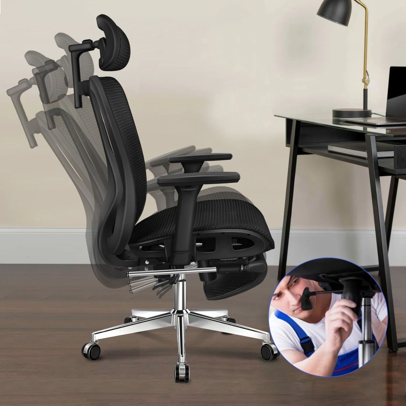 5 Alfordson Office Chair Ergonomic Mesh Seat Executive Work Computer Gaming - Black, 5 of 10