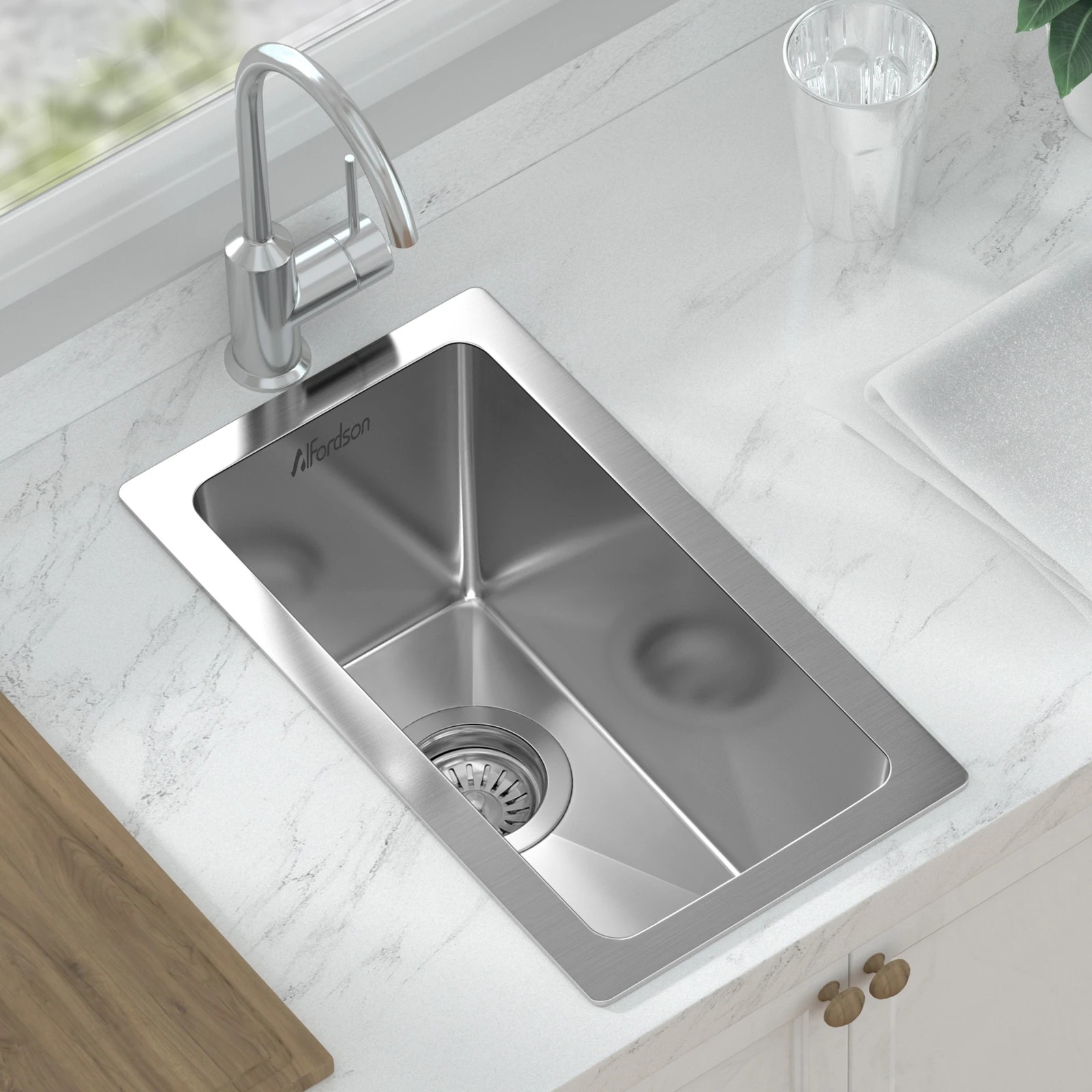 3 Alfordson Kitchen Sink 25x45cm Stainless Steel Basin Single Bowl - Silver, 3 of 8