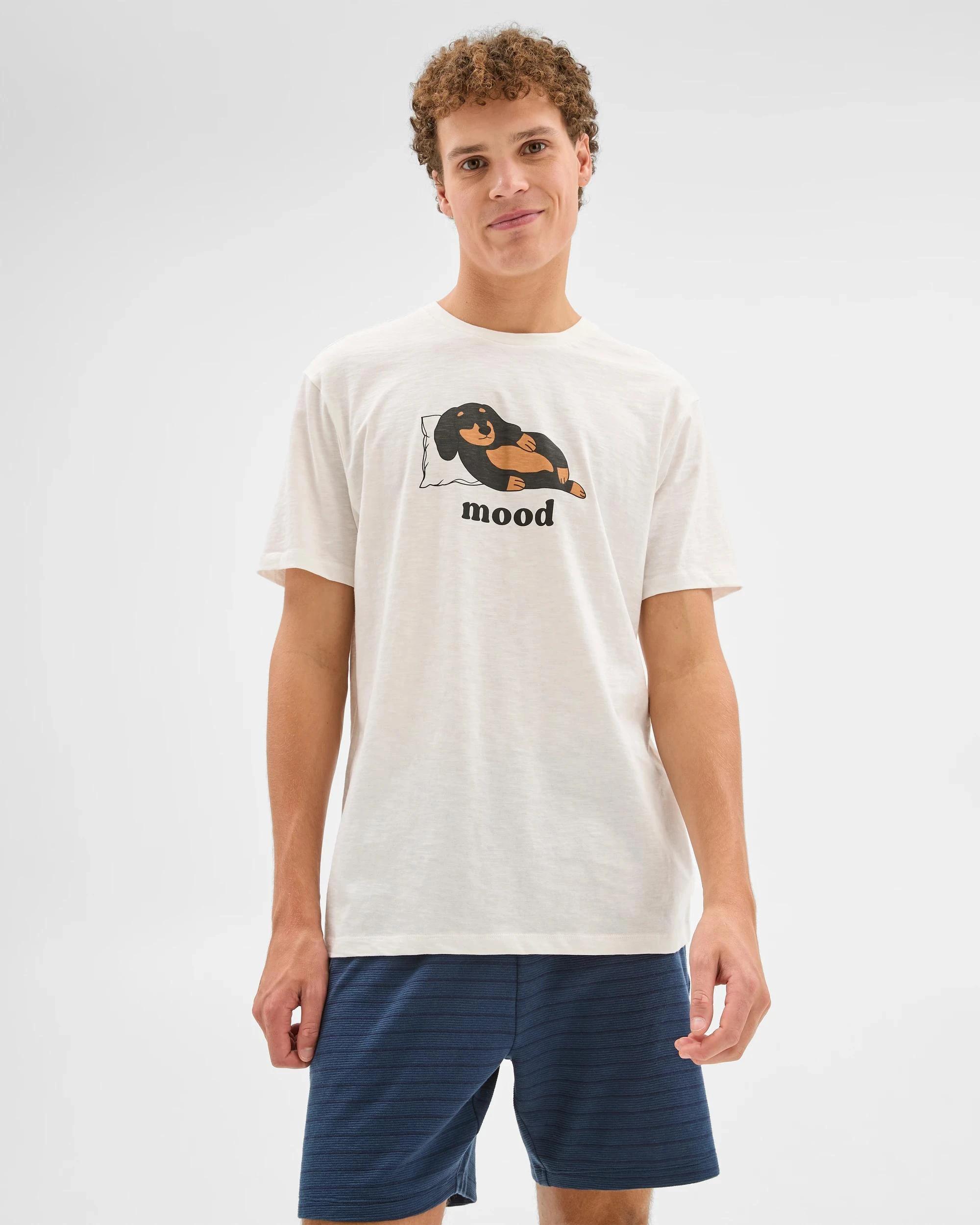 3 Australian Cotton Print Jersey Sleep T-Shirt - Maxx CLOUD DANCER DOG MOOD, 3 of 5