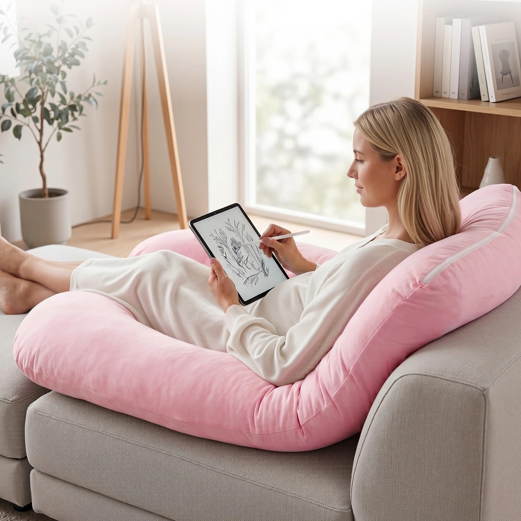 7 Giselle Bedding U-Shaped Pregnancy Pillow for Sleeping Reading with 100% Cotton - Pink, 7 of 8