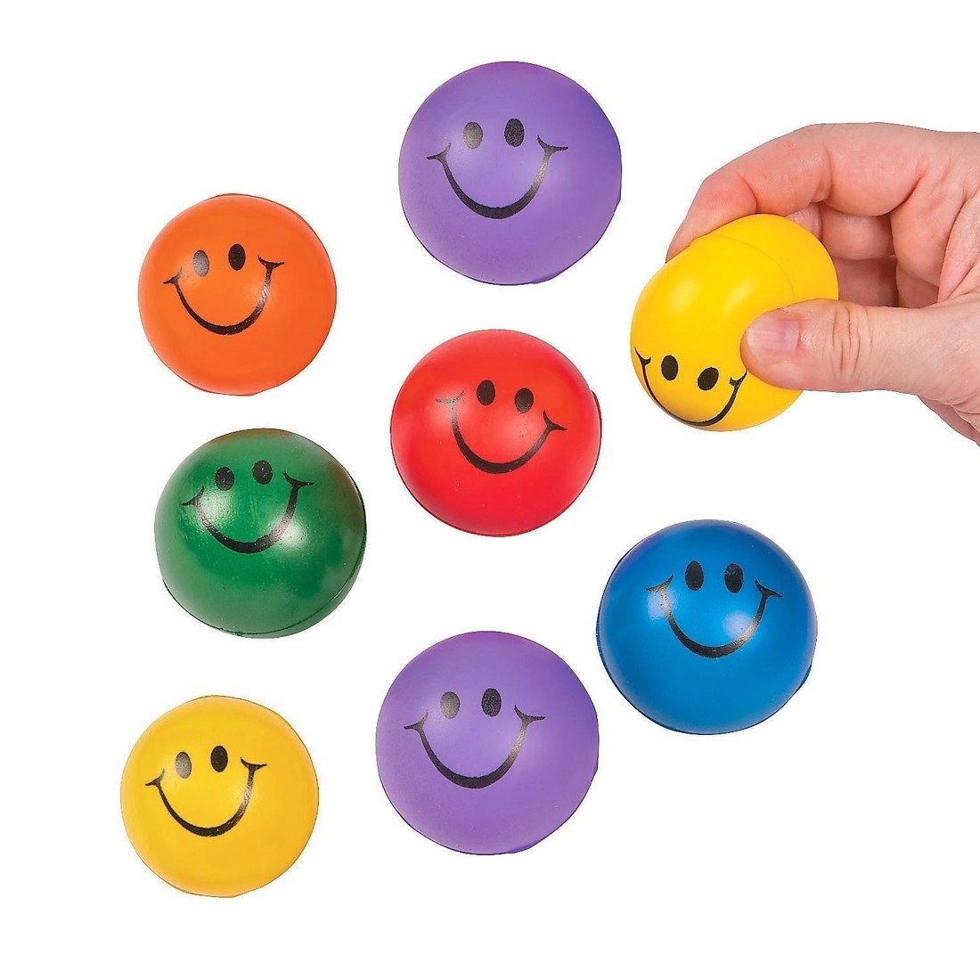 1 Fun Express Coloured Smiley Face Squishy Balls Pack of 8, 1 of 2