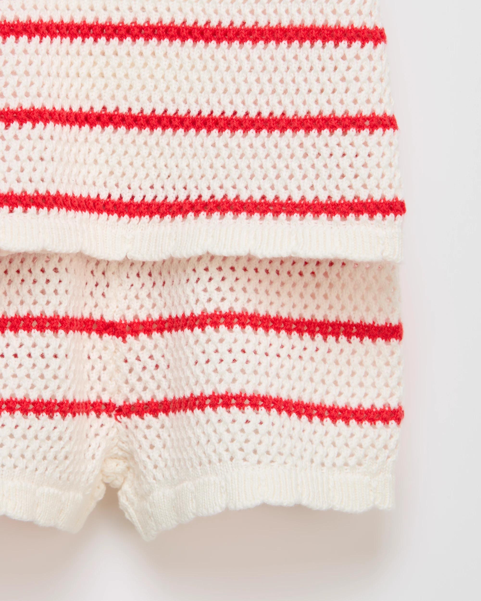 2 Target Organic Cotton Baby Crochet Top And Short 2 Piece Set RED/CREAM STRIPE, 2 of 3