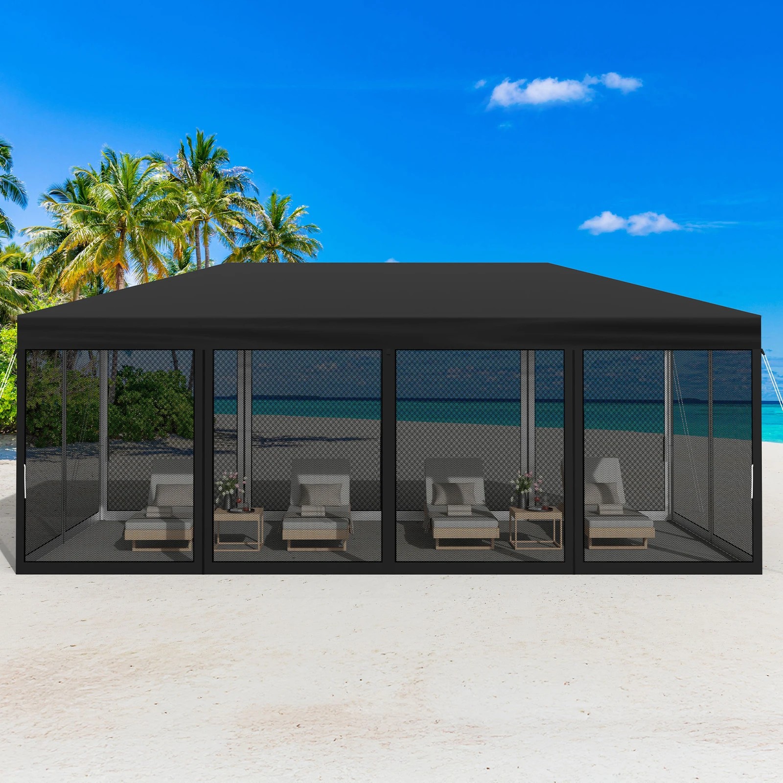 6 Alfordson Pop Up Marquee Outdoor Tent Mesh Wall 3x6m Gazebo - Black, 6 of 10