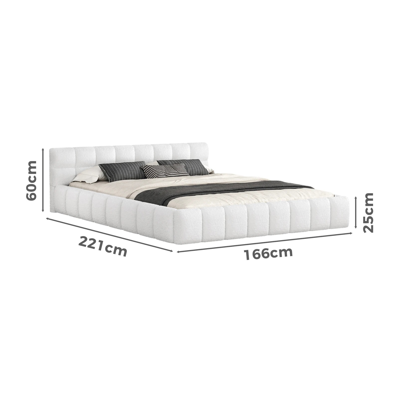 7 Alfordson Bed Frame Queen Size Tufted Headboard Foundation Boucle Talmon - White, 7 of 10