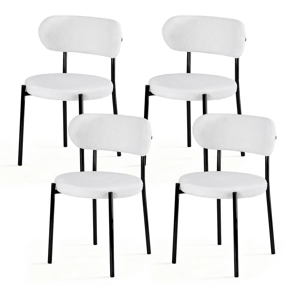 1 Artiss Dining Chairs Set of 4 Sherpa Boucle - White, 1 of 6