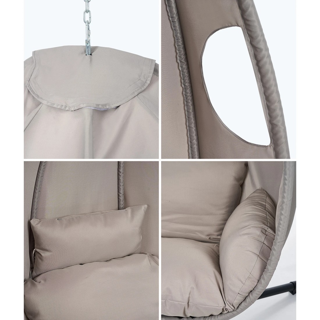 5 Livsip Outdoor Egg Hanging Chair Swing Seat Furniture with Stand Cushions - Grey, 5 of 8