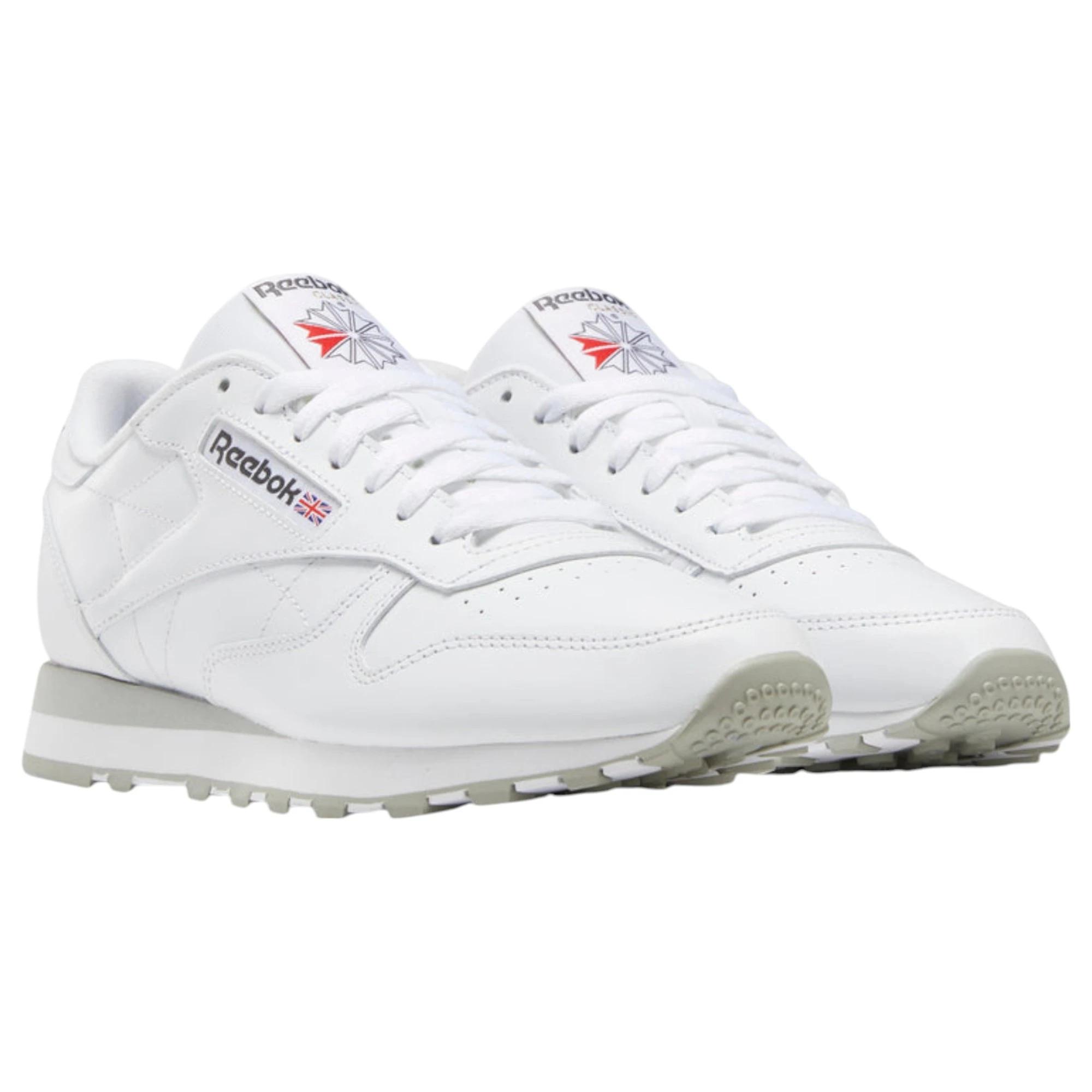 2 Reebok Mens Classic Leather Casual Shoes WHITE/GREY, 2 of 8