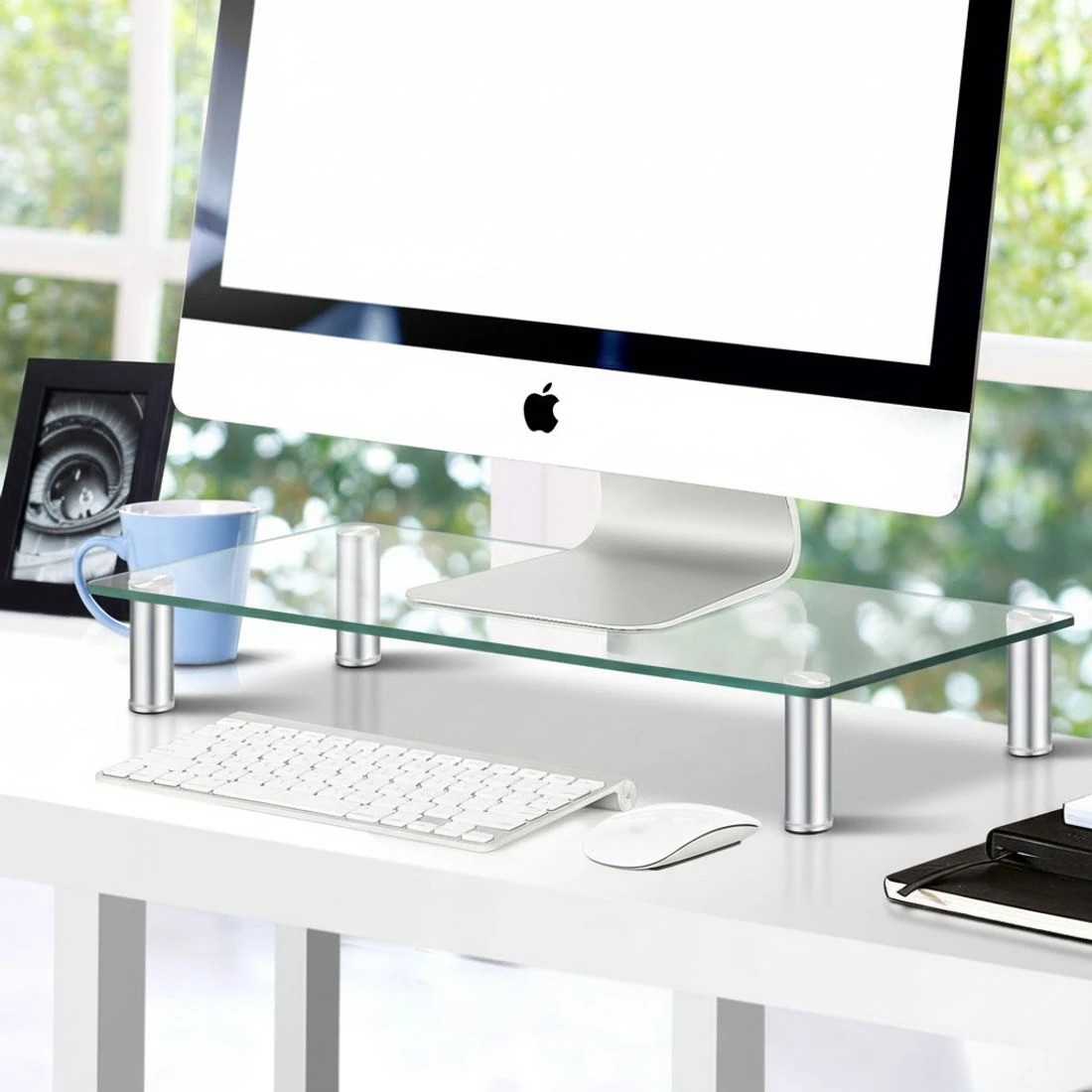 5 Artiss Monitor Stand Riser with Height Adjustable Computer Laptop Printer Screen Glass Display Shelf - Black, 5 of 6