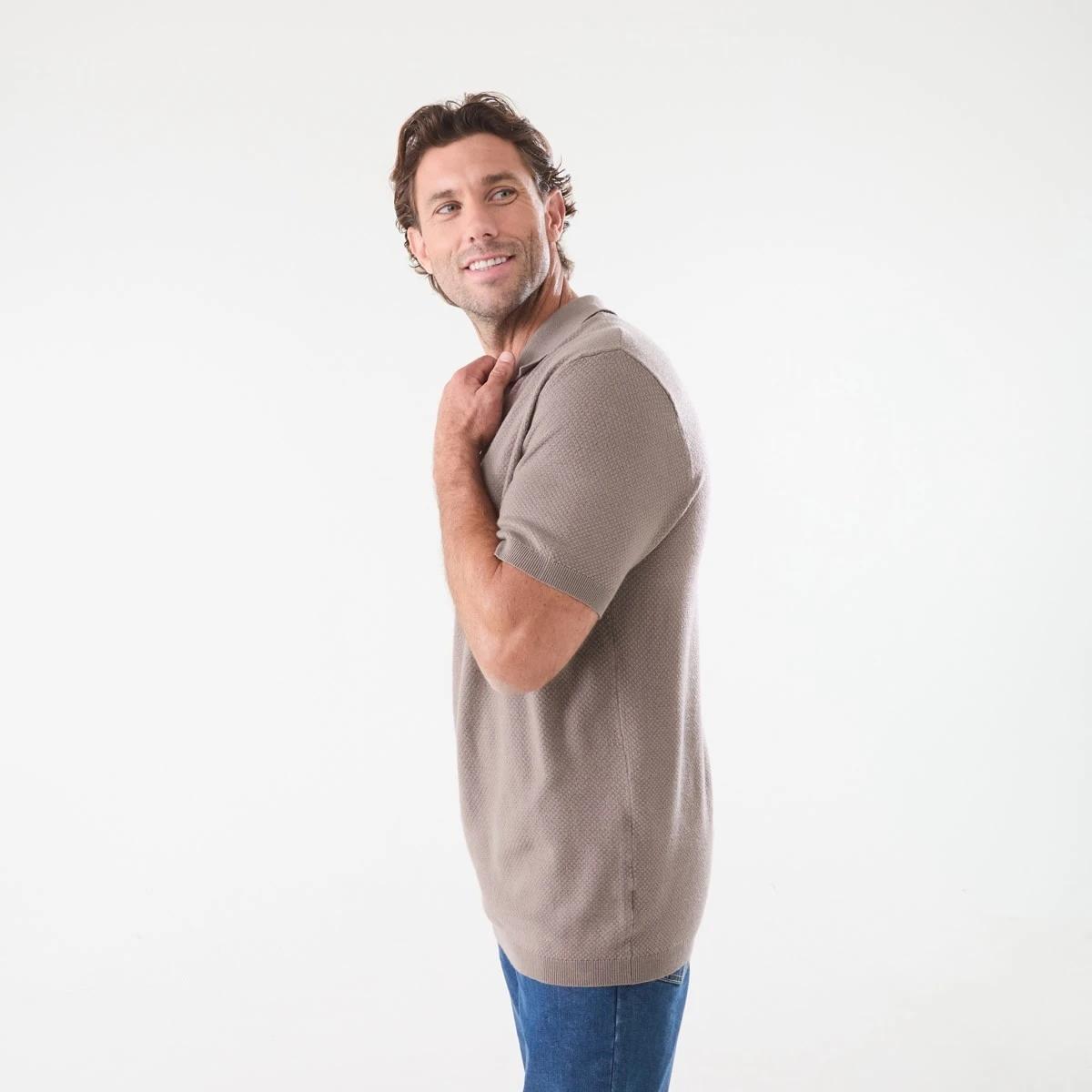 2 Button Up Knit Polo Shirt Brn Marle, 2 of 5