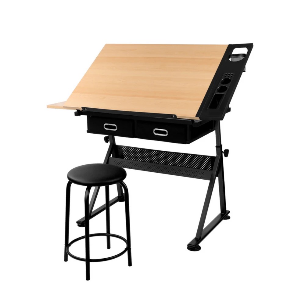 1 Artiss Drawing Desk Drafting Table - Brown, 1 of 6