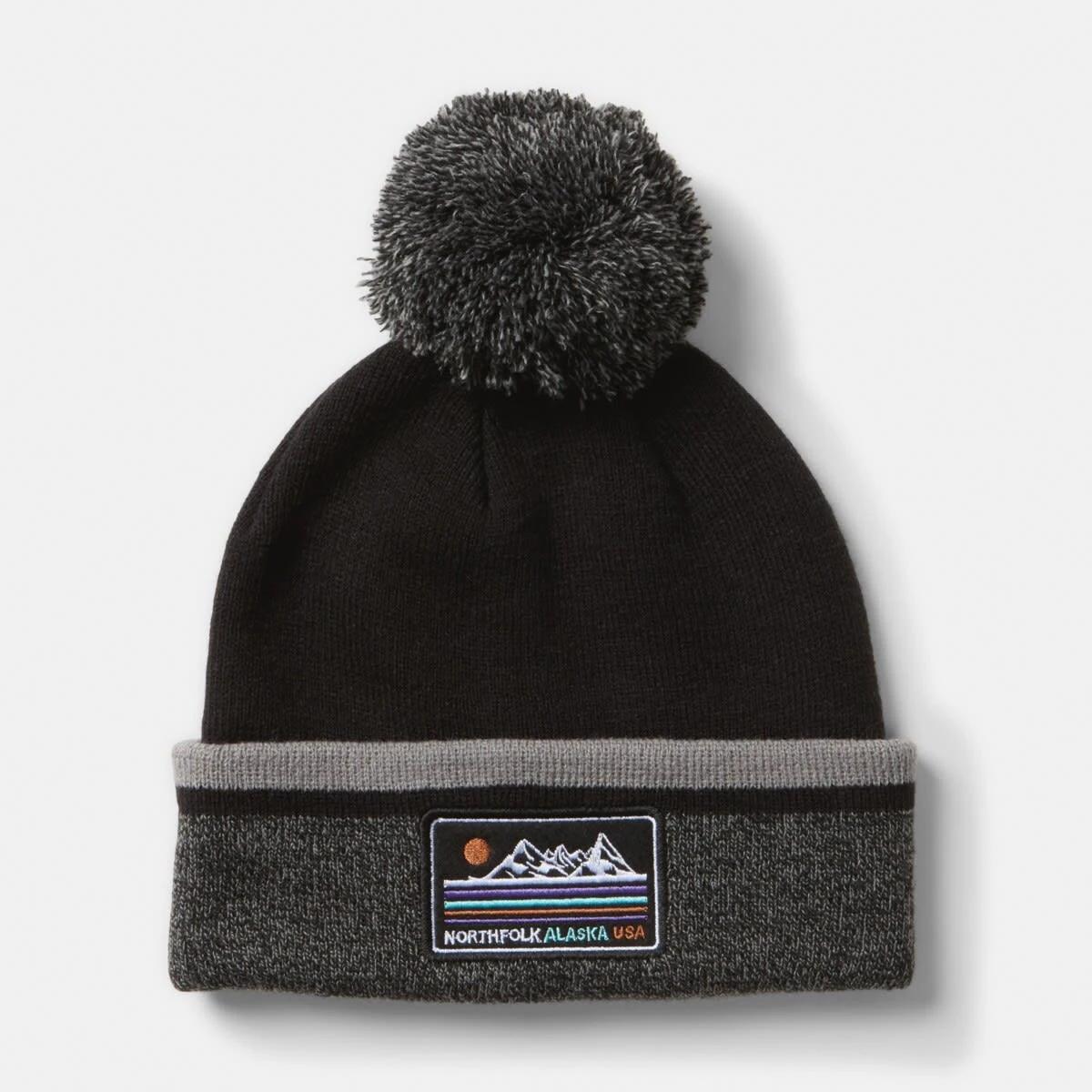 1 Chunky Pom Beanie Black Grey, 1 of 4