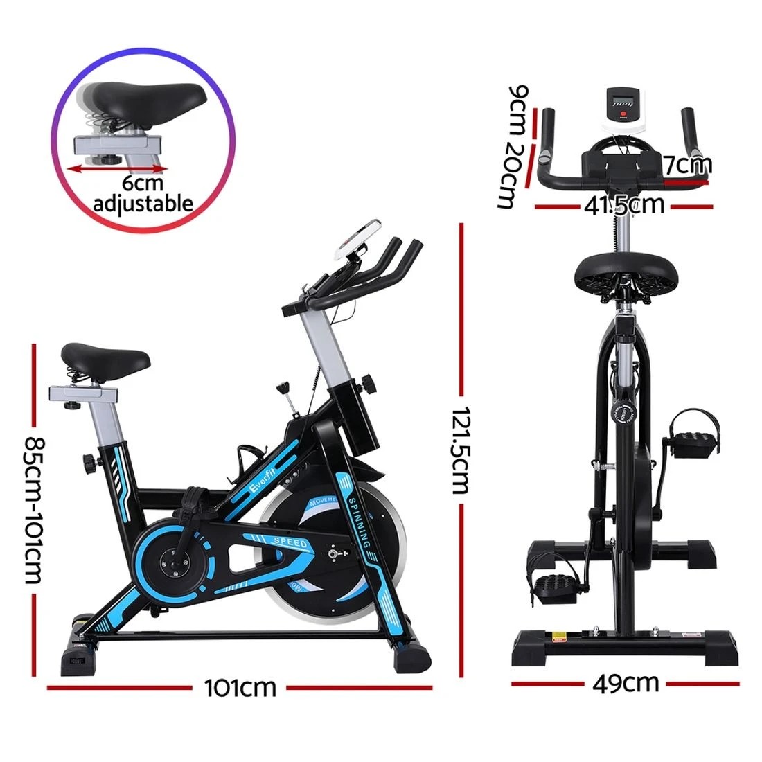 2 Everfit Spin Bike Exercise Bike 13KG Flywheel Fitness 150kg - Multi, 2 of 6