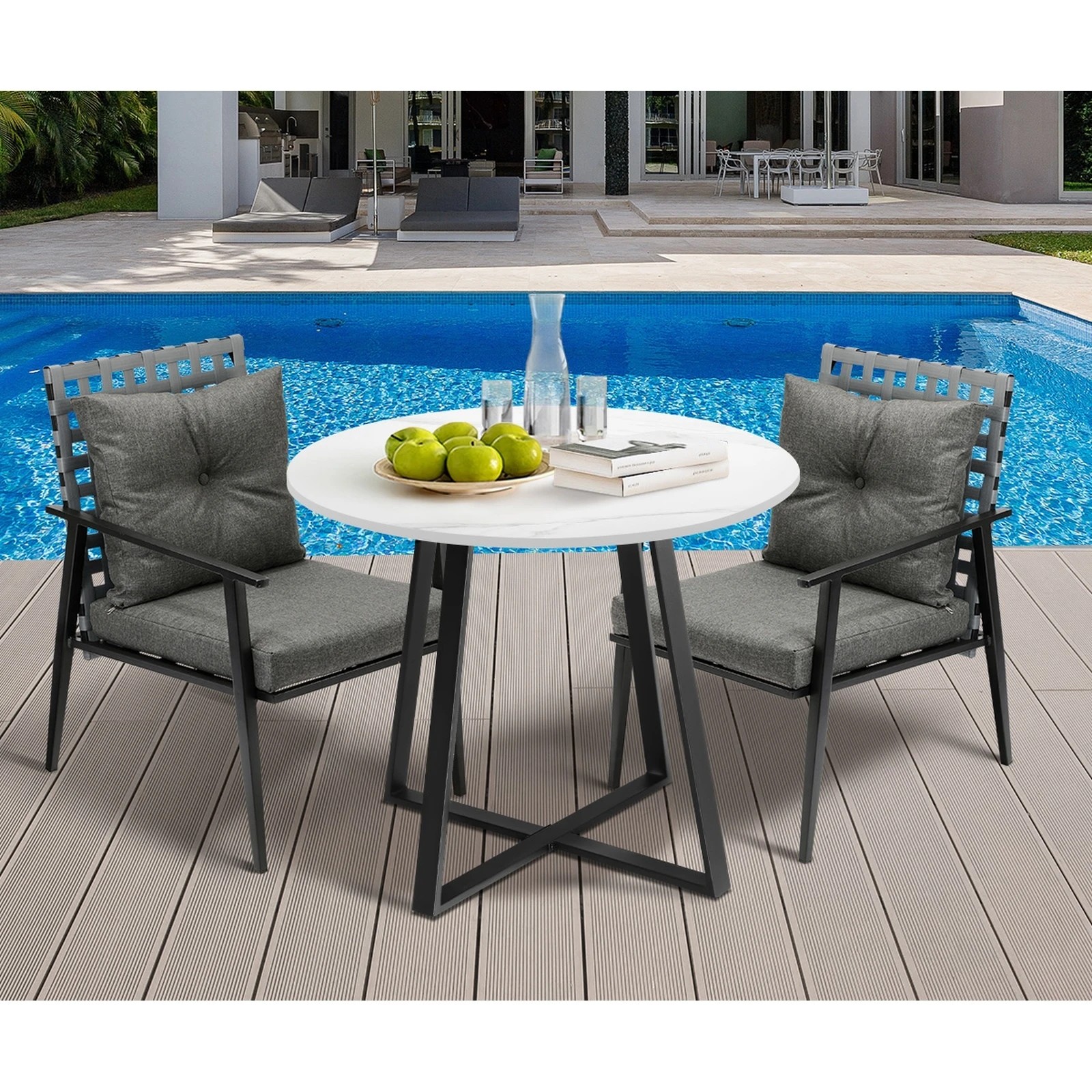 4 Livsip Outdoor Dining Set 2 Seater Marble Table Patio Furniture Rattan Armchair - Multi, 4 of 9