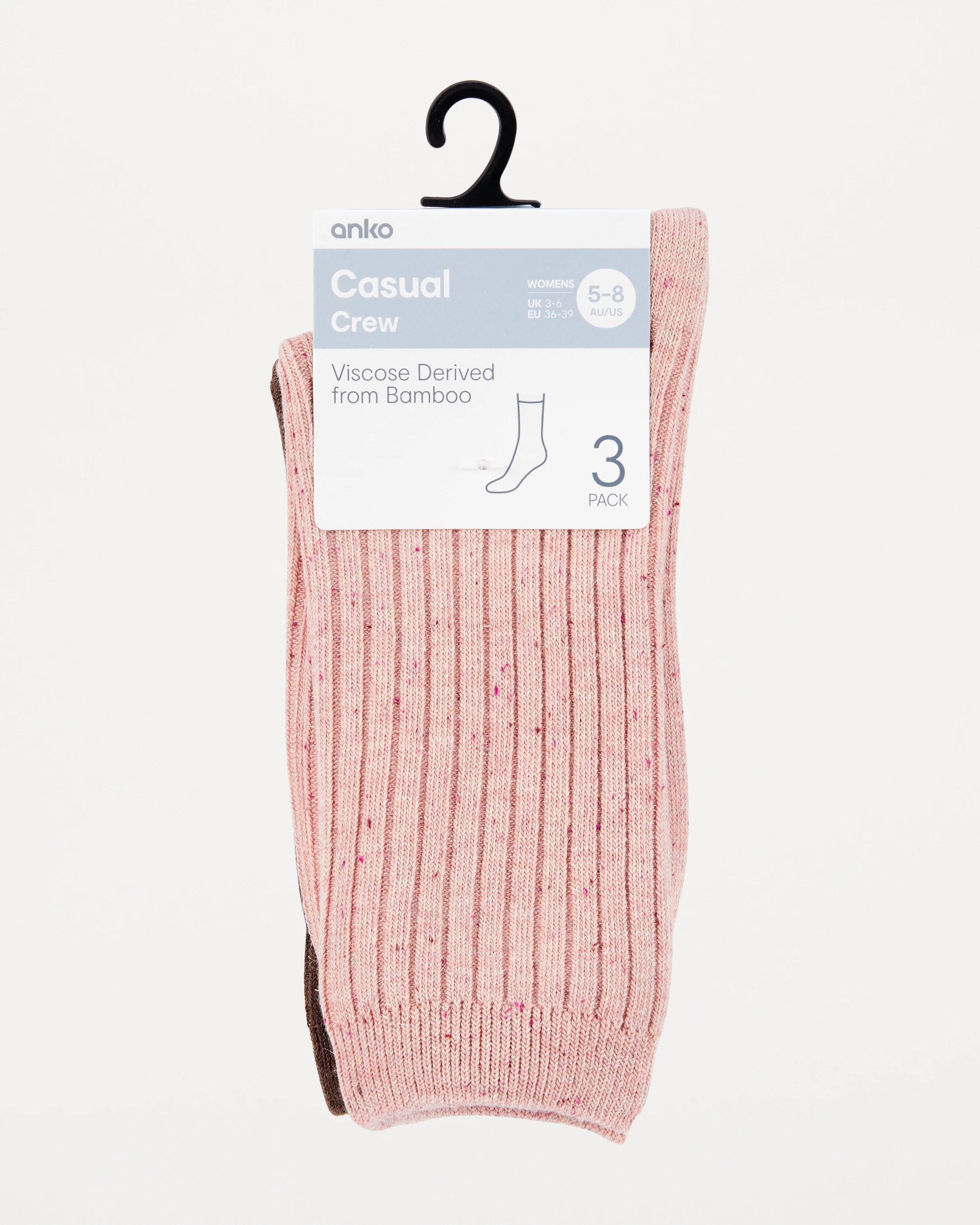 3 3 Pack Bamboo Rib Crew Socks Warm Lurex, 3 of 3