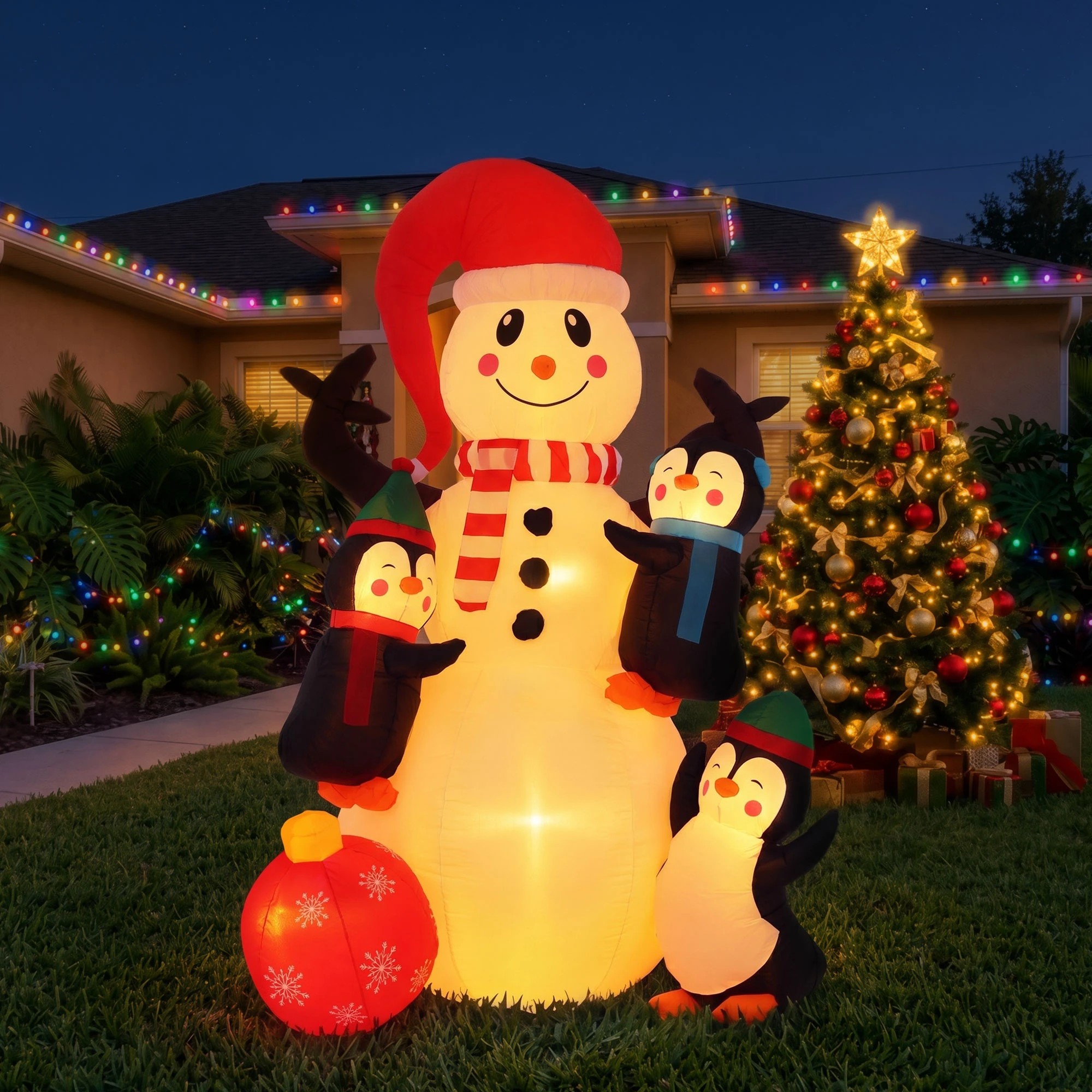 2 Jingle Jollys Christmas Inflatable Snowman 1.8M Height LED Outdoor Decorations Warm Light - Multi, 2 of 9