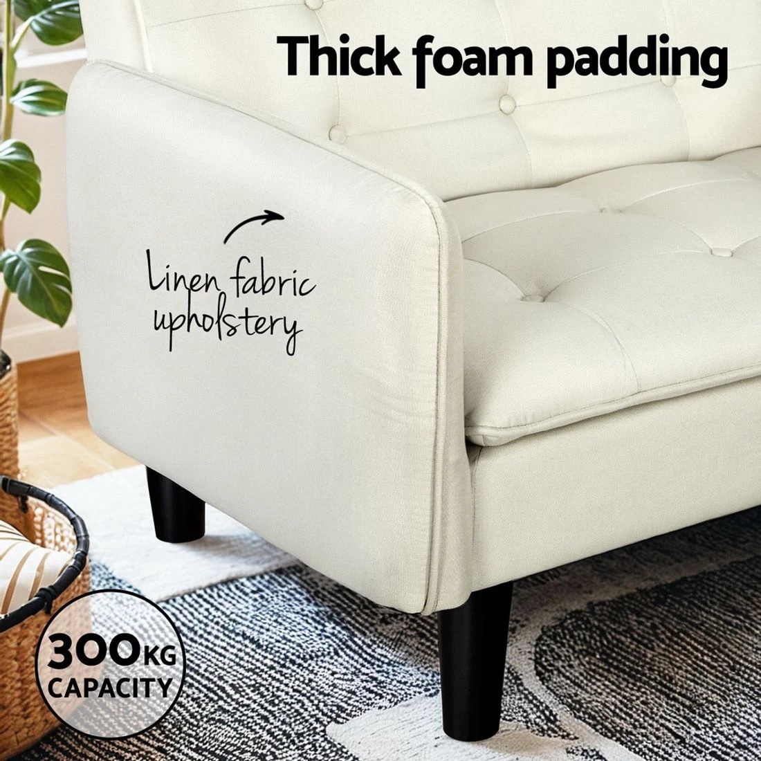 5 Artiss Sofa Bed 3 Seater Tufted Faux Line
 - White, 5 of 6