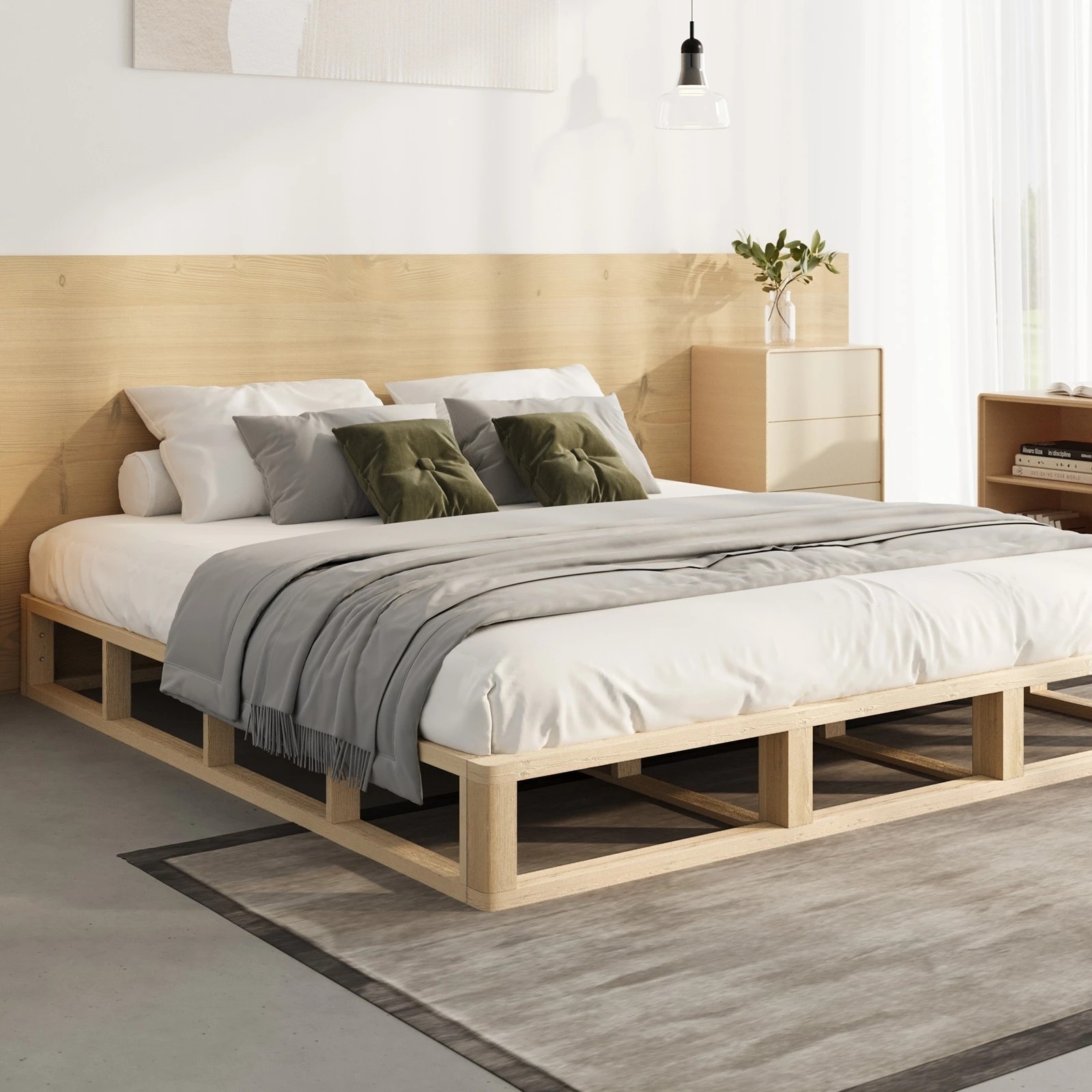 2 Oikiture Bed Frame King Size Wooden Bed Base Platform Cage-like
 - Natural, 2 of 10