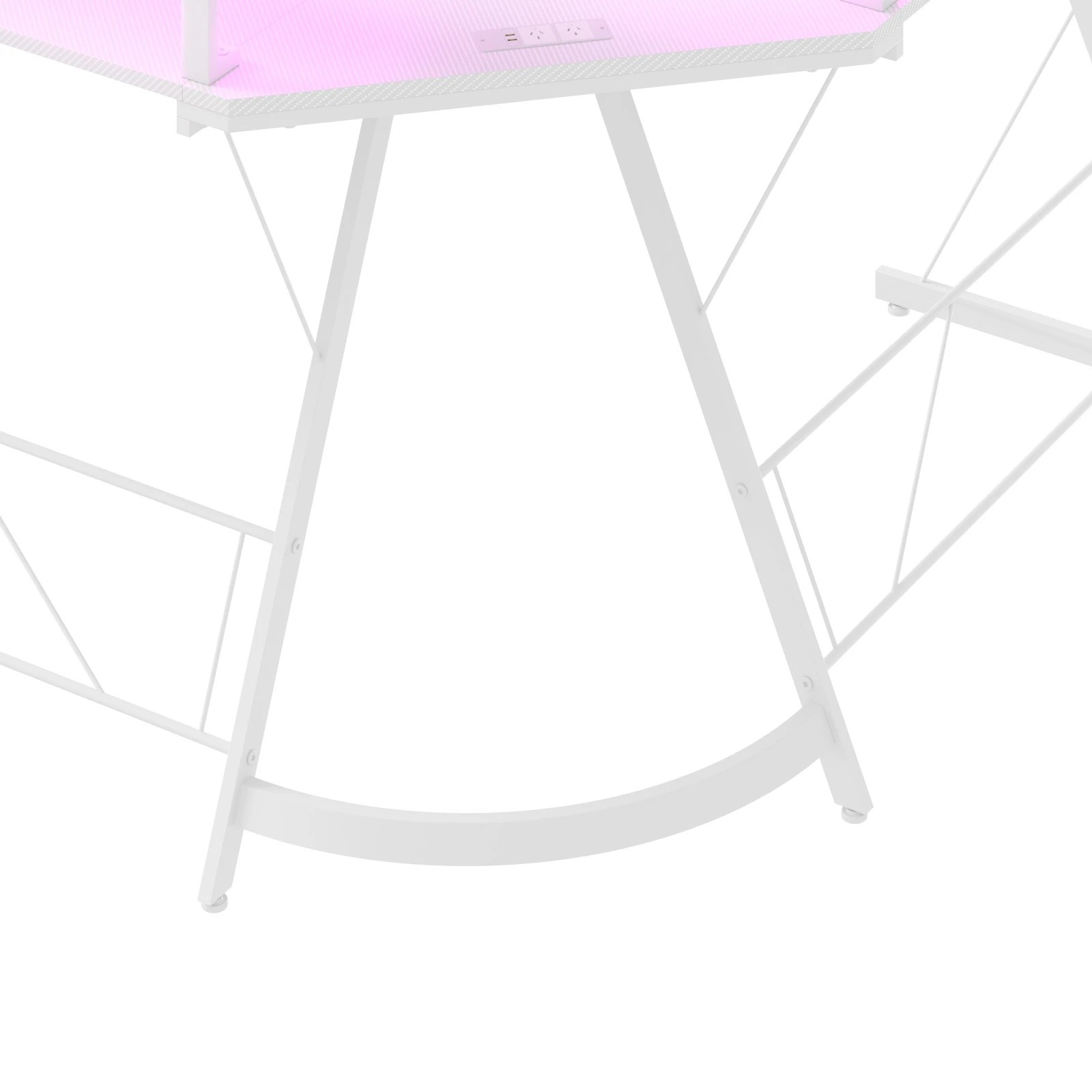 2 Advwin White L Shaped Gaming Desk With Led Lights & Power Outlets, 2 of 8