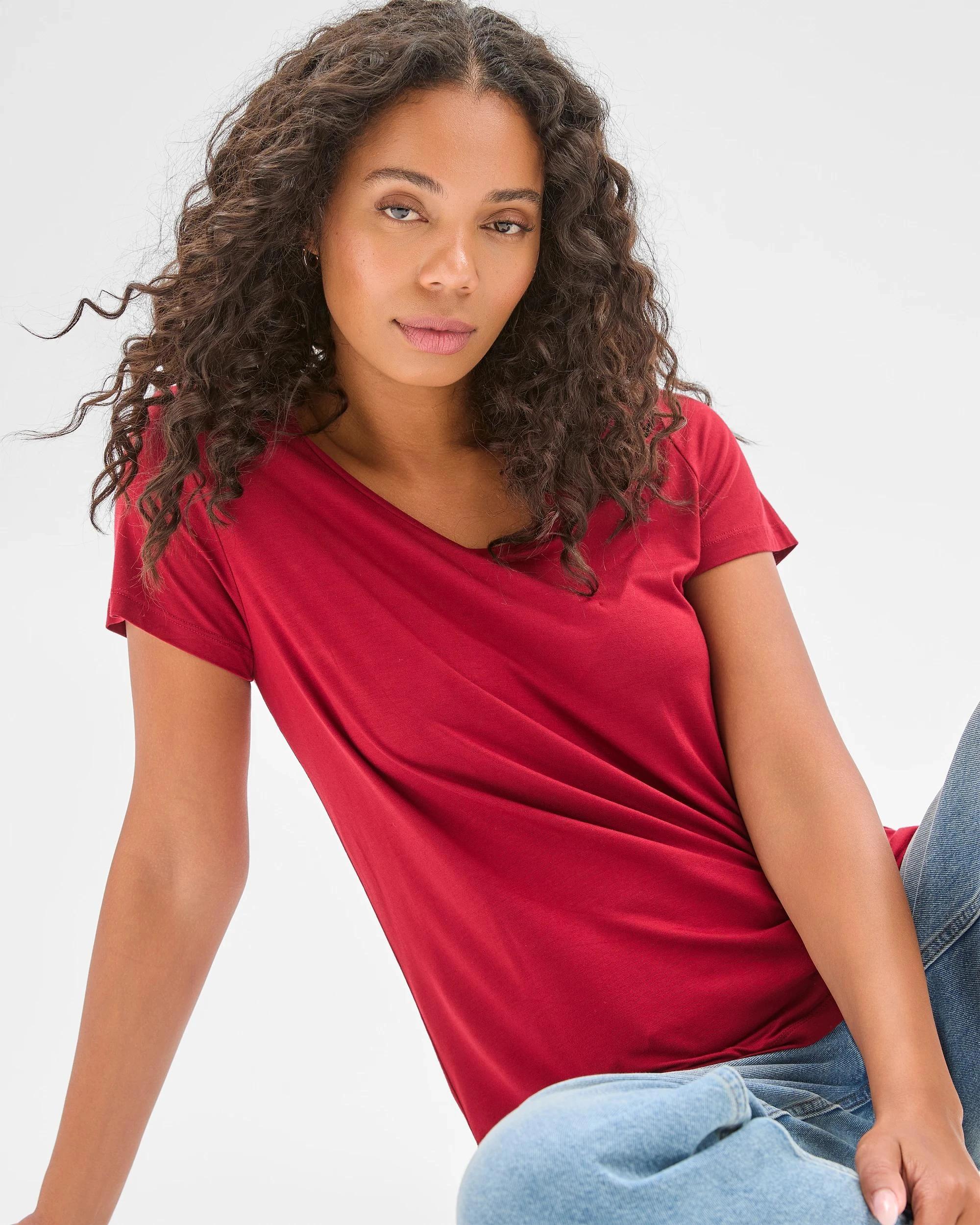 6 Target Woman Short Sleeve V-Neck T-Shirt RHUBARB, 6 of 6