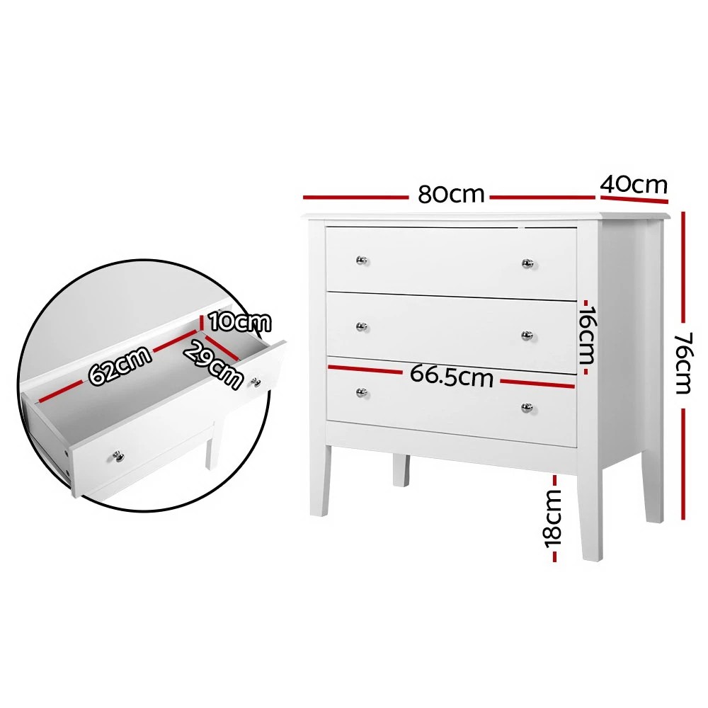 3 Artiss 3 Chest of Drawers  - BRITTANY - White, 3 of 5