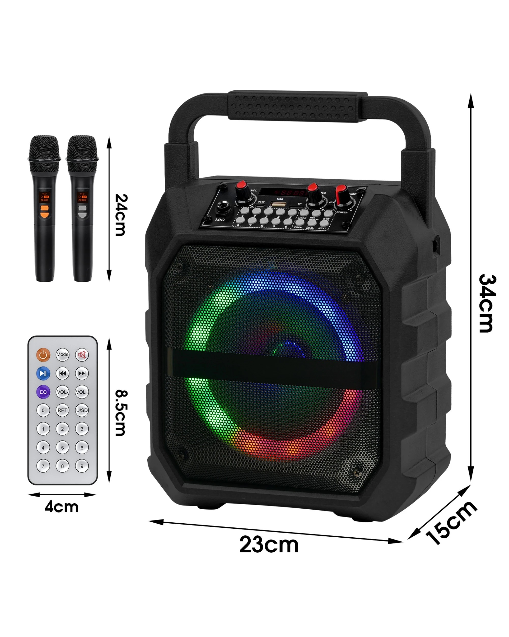 2 Advwin Karaoke Machine with 2 Wireless Microphones - Black, 2 of 8