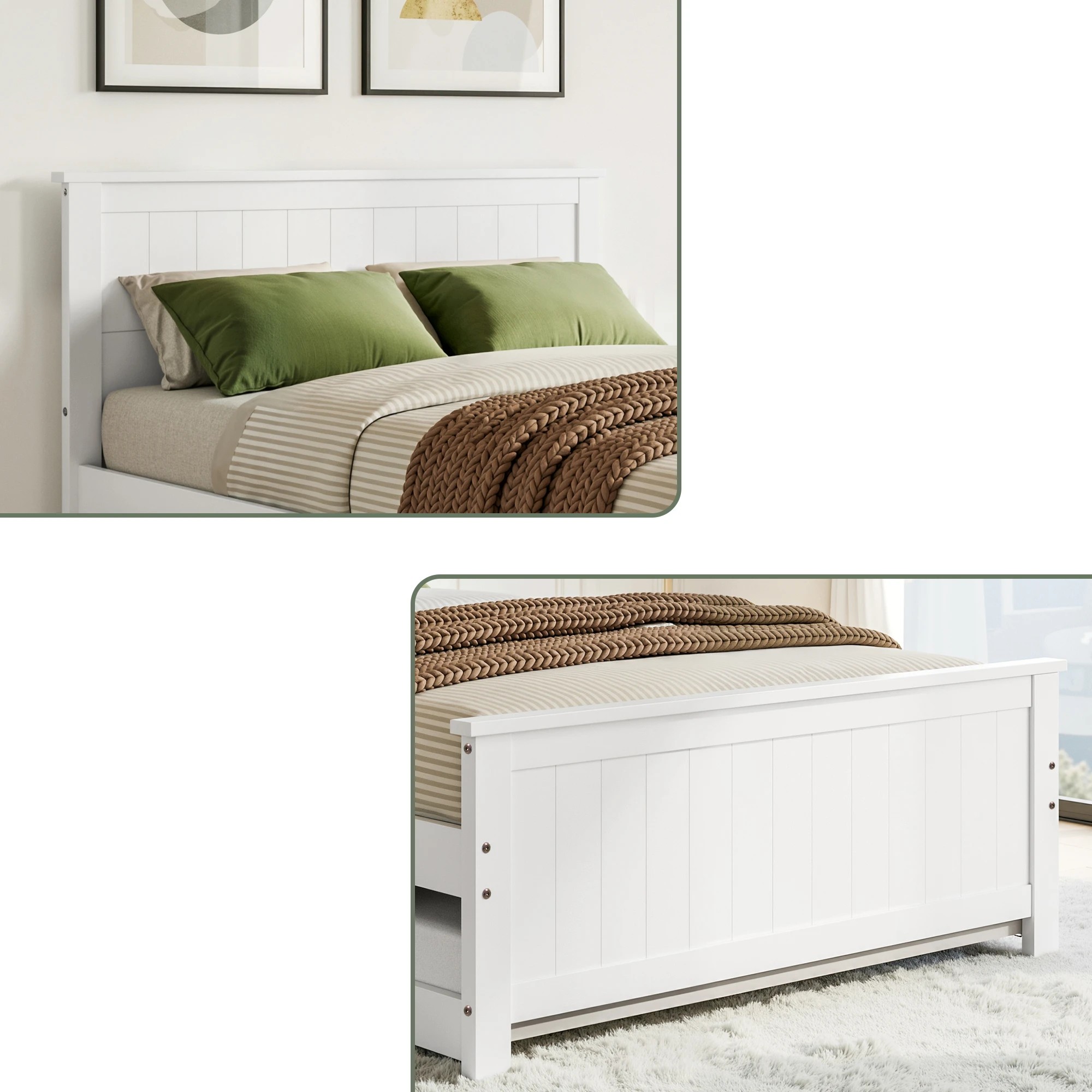 6 Artiss Single Bed Frame with Trundle Wood Toddler Bunk Bed with Headboard - White, 6 of 9