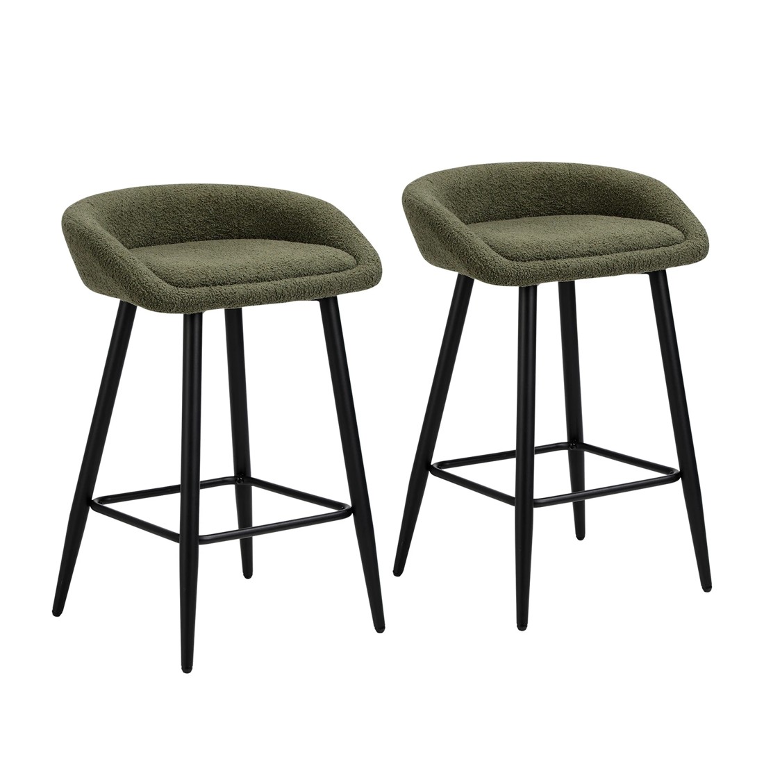 1 Oikiture Bar Stools Set Of 2 Kitchen Dining Chairs Counter Stools Boucle
 - Green, 1 of 10