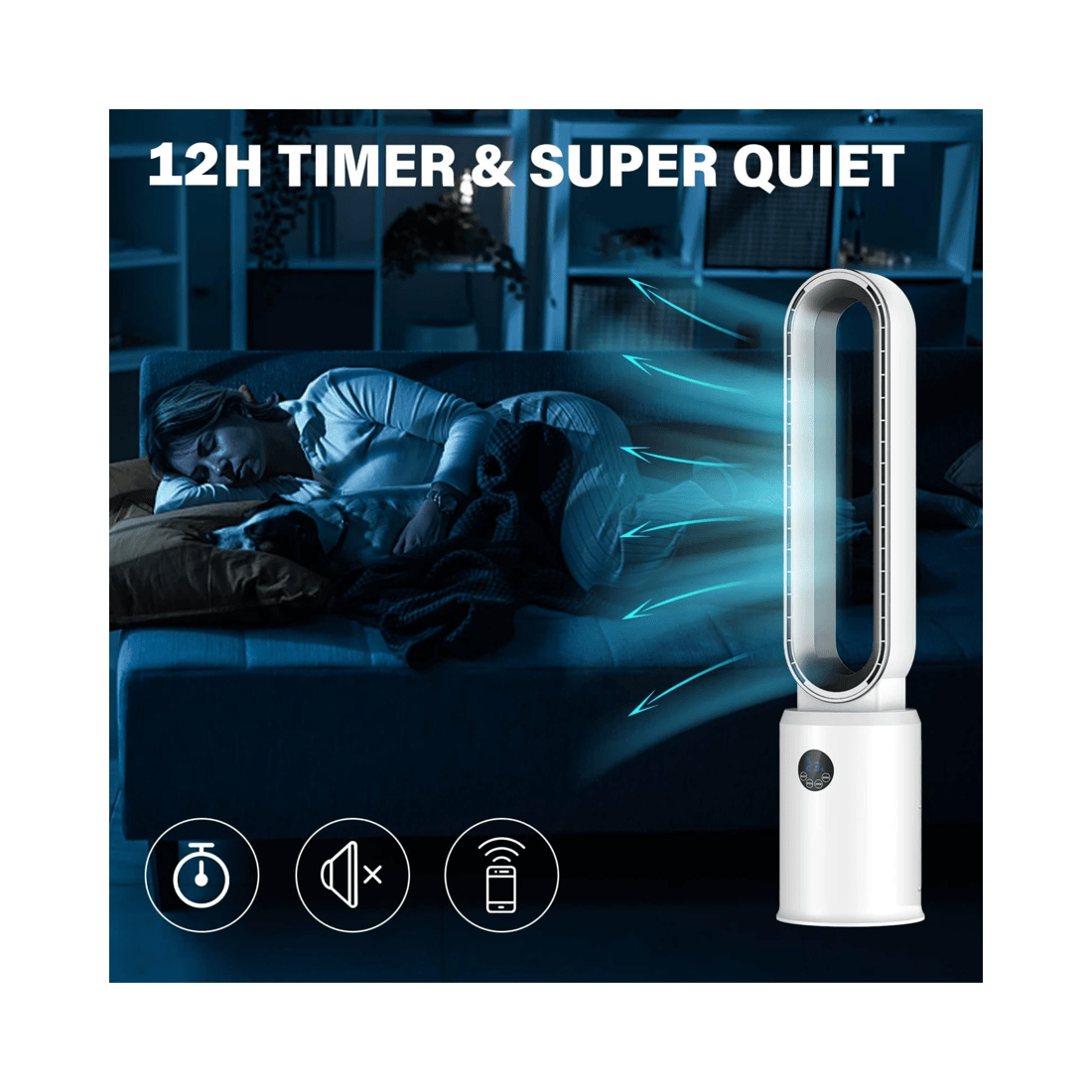 4 Advwin Bladeless Tower Fan Portable Electric Standing Floor Fan Air Circulator With Remote 24-Speeds Adjustable, White, 4 of 7