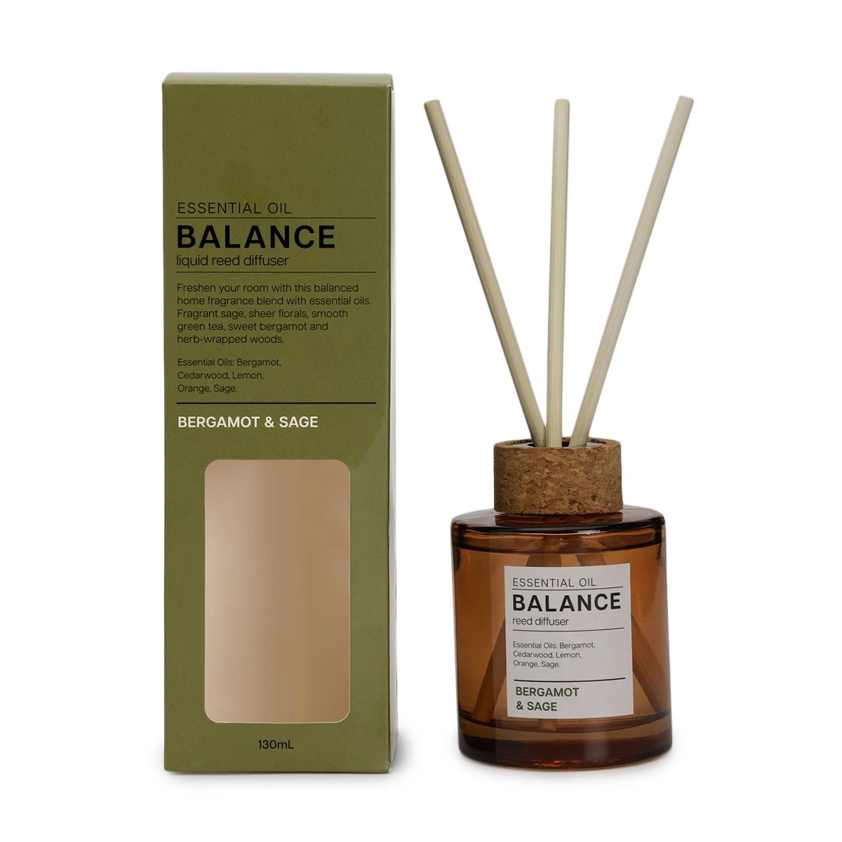1 Aroma Balance Bergamot and Sage Essential Oil Blend Liquid Reed Diffuser 130ml, 1 of 7