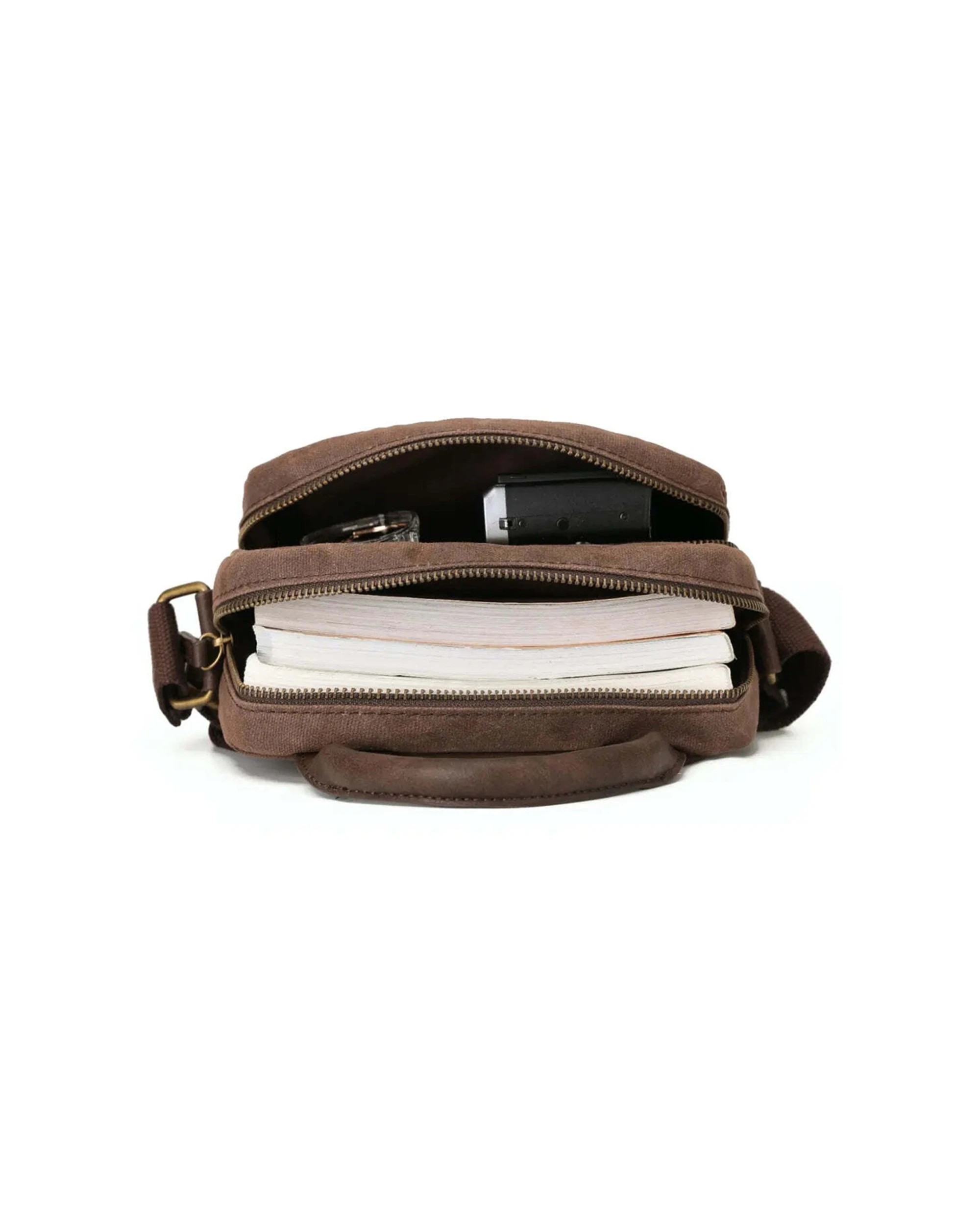 1 Tosca Waxed Canvas Cross Bag with Adjustable Strap 20cm Durable Stylish - Brown, 1 of 3