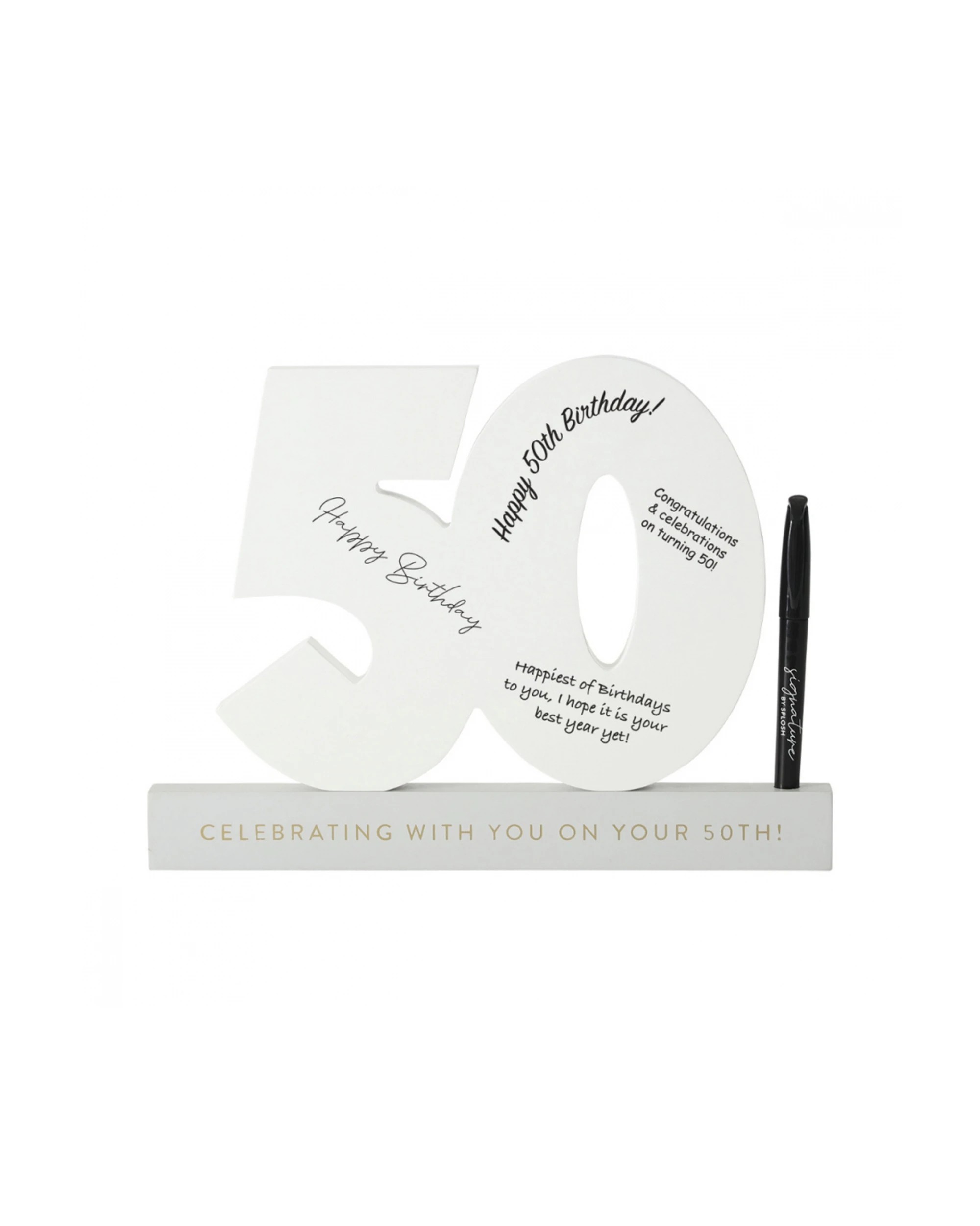 5 Splosh 50th Birthday Wooden Signature Number W/ Marker Keepsake 29x21cm White
 - White, 5 of 8