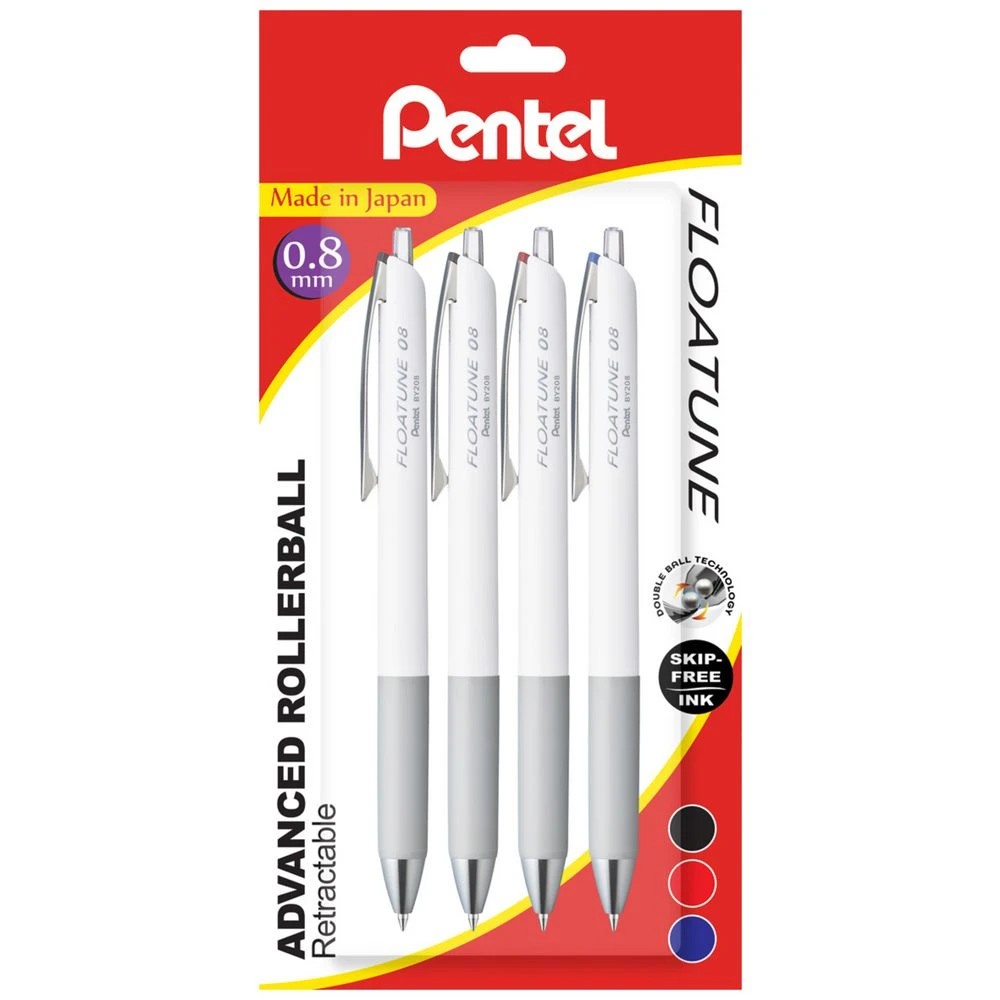 1 Pentel Floatune 0.8mm Retractable Rollerball Pen Assorted 4PK, 1 of 6