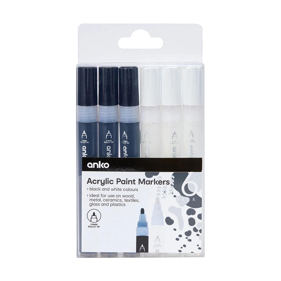 1 6 Pack Acrylic Paint Markers - Black and White, 1 of 5