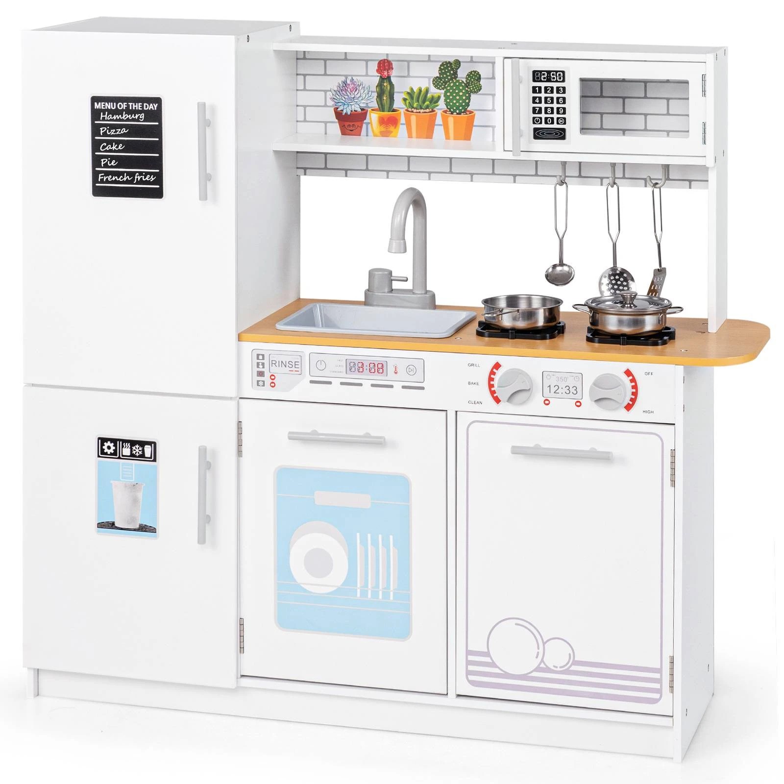 1 Costway Play Kitchen Chef Pretend Cooking Toy Set - White, 1 of 1