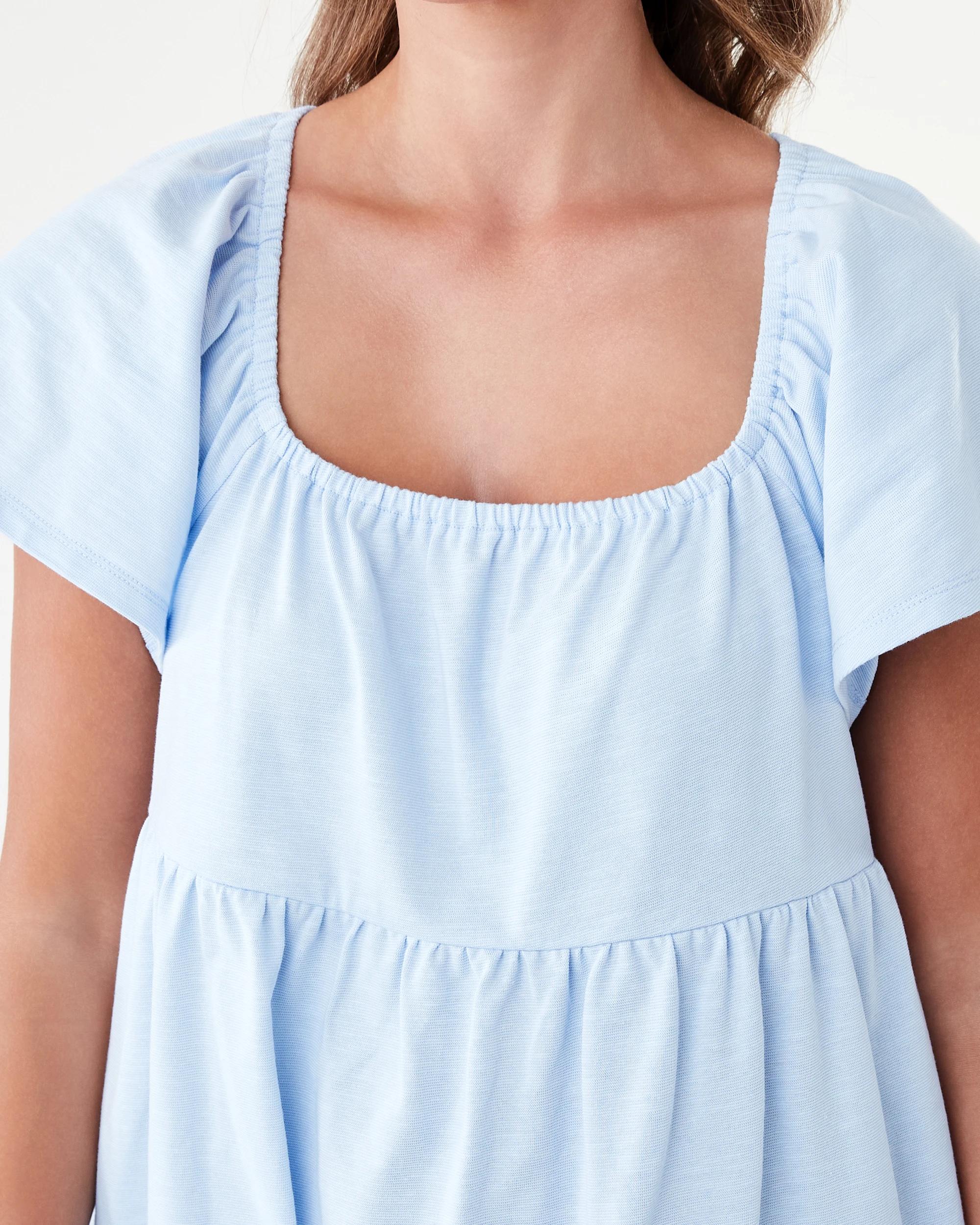 5 Short Sleeve Frill Tiered Jersey Mini Dress Powd Blue, 5 of 8