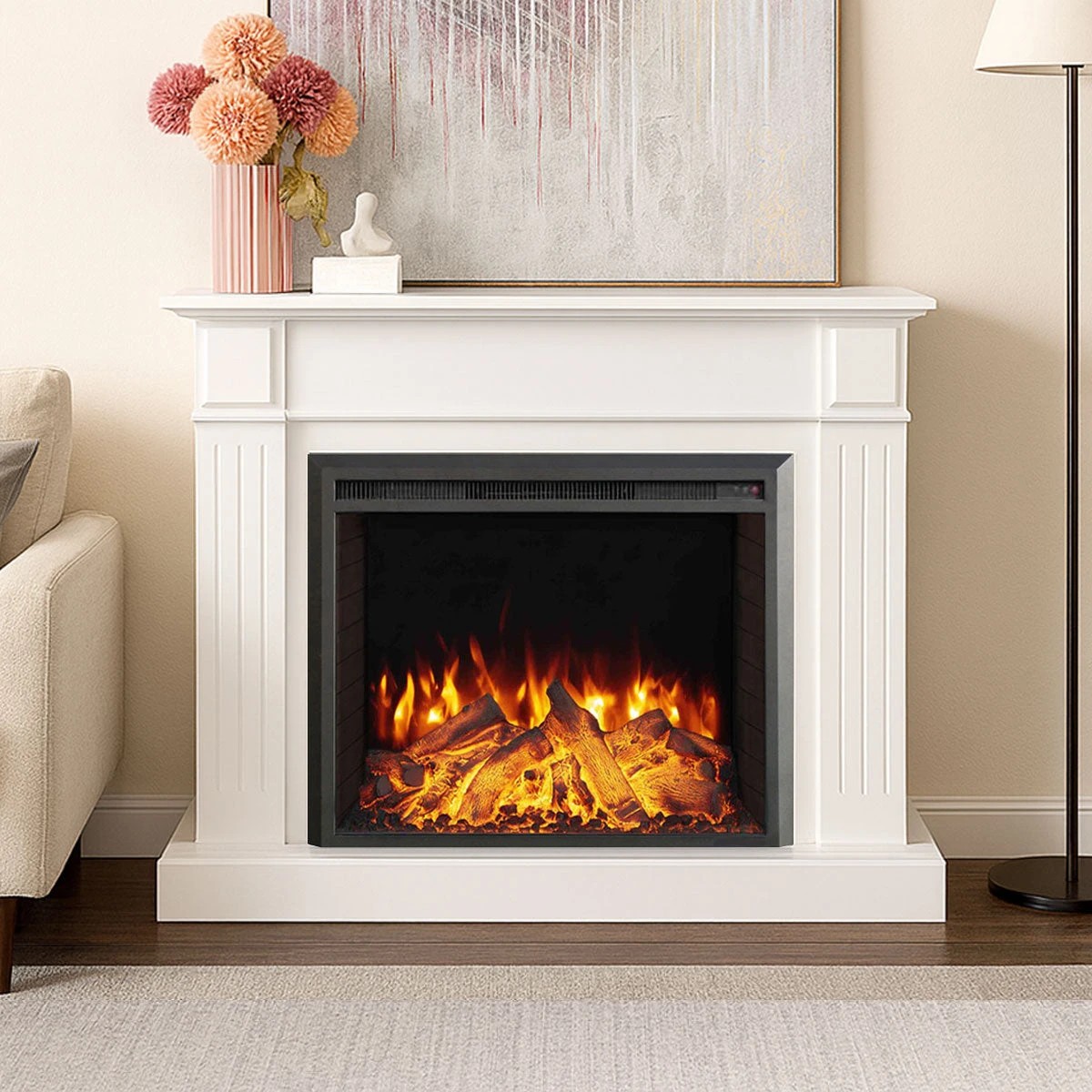 1 Moda Living Berwick Electric Fireplace Heater White Mantel Suite with Starlight Insert - White, 1 of 9